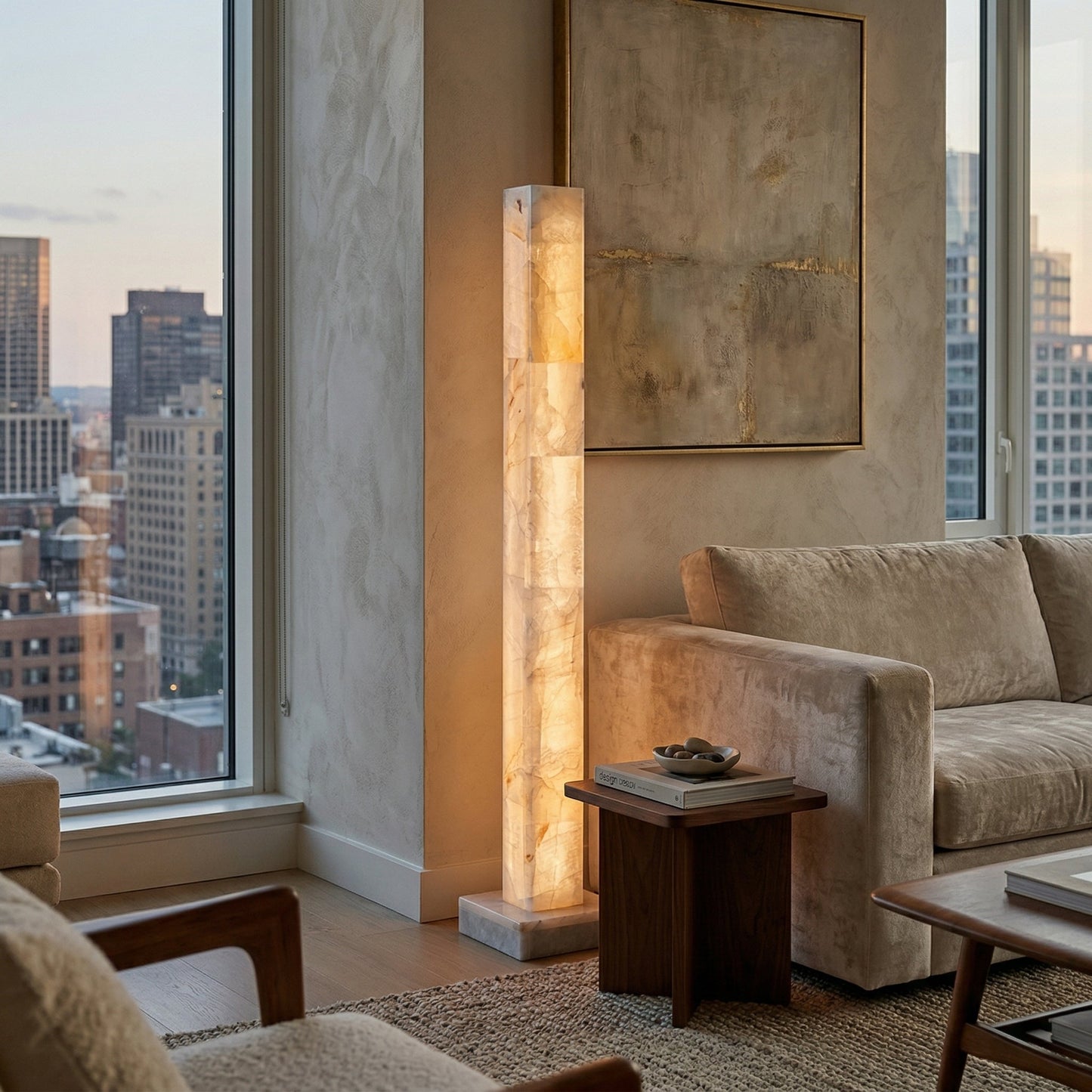 Frozen Alabaster Floor Lamp - Minimalist Integrated LED Light with Marble Base