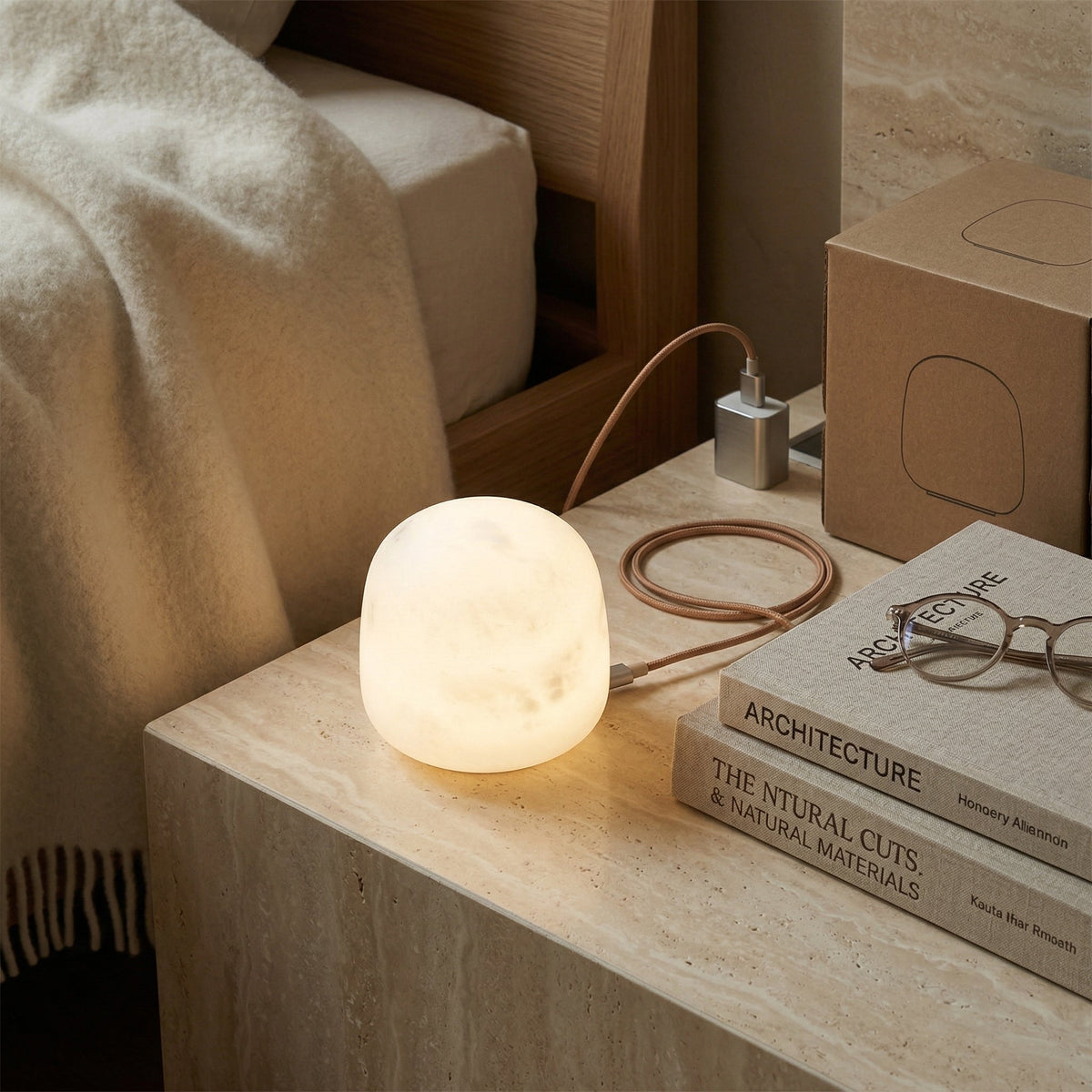 Alabaster Petite Portable Lamp – Cordless Natural Stone Rechargeable Mini Accent Light