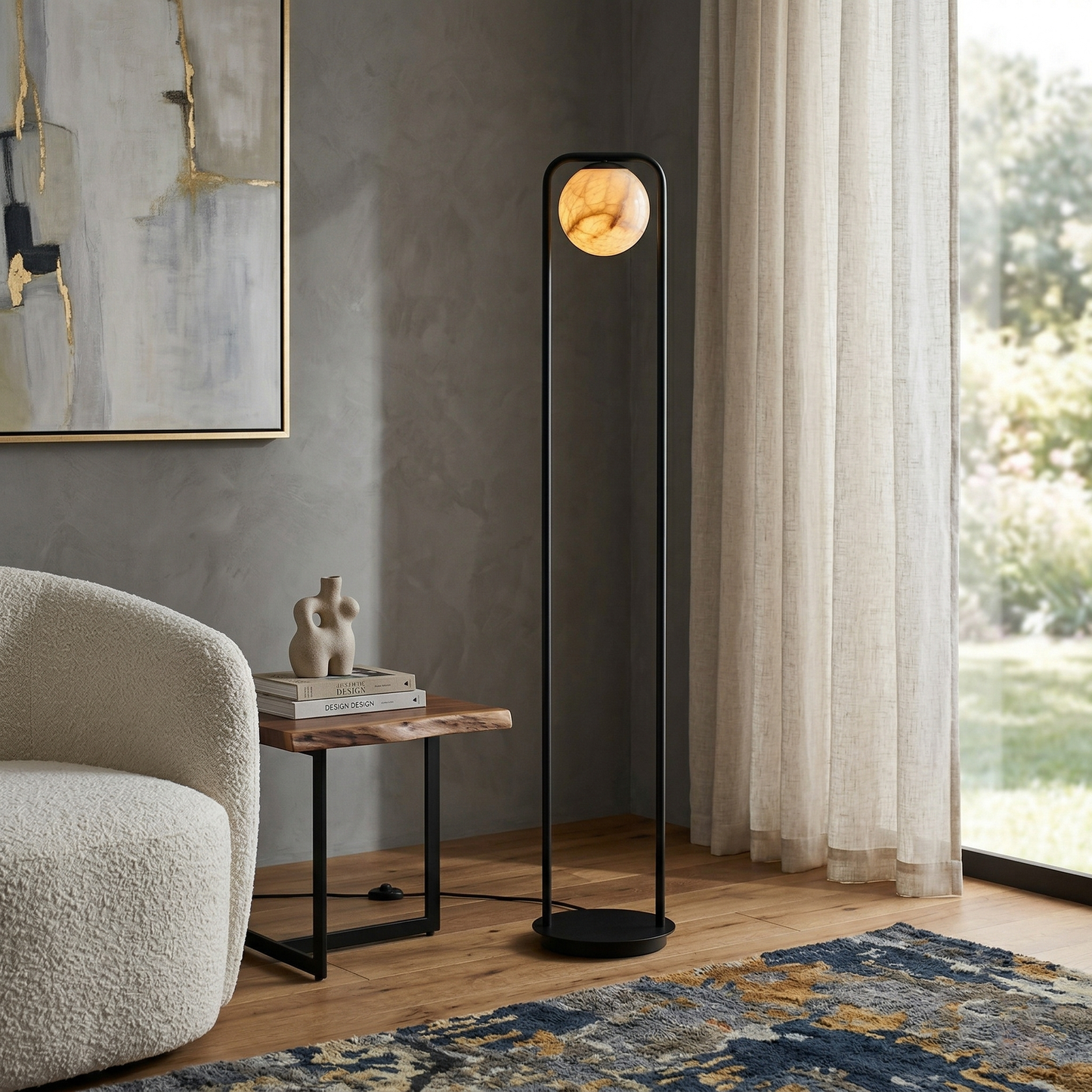 Tribeca Alabaster Floor Lamp - Handcrafted Natural Stone Shade Standing Light | Modern Minimalist G9 Floor Lamp