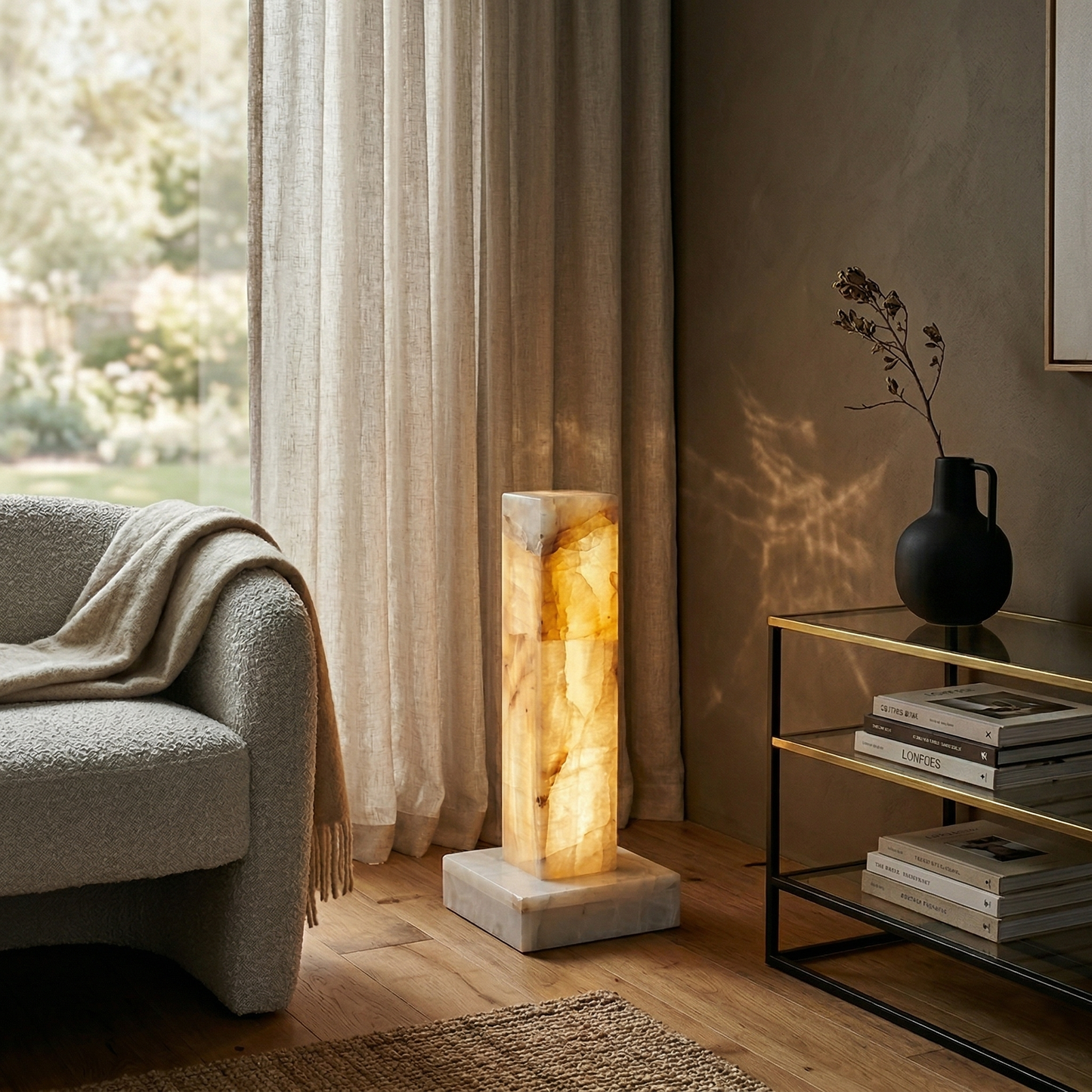 Frozen Alabaster Floor Lamp - Minimalist Integrated LED Light with Marble Base