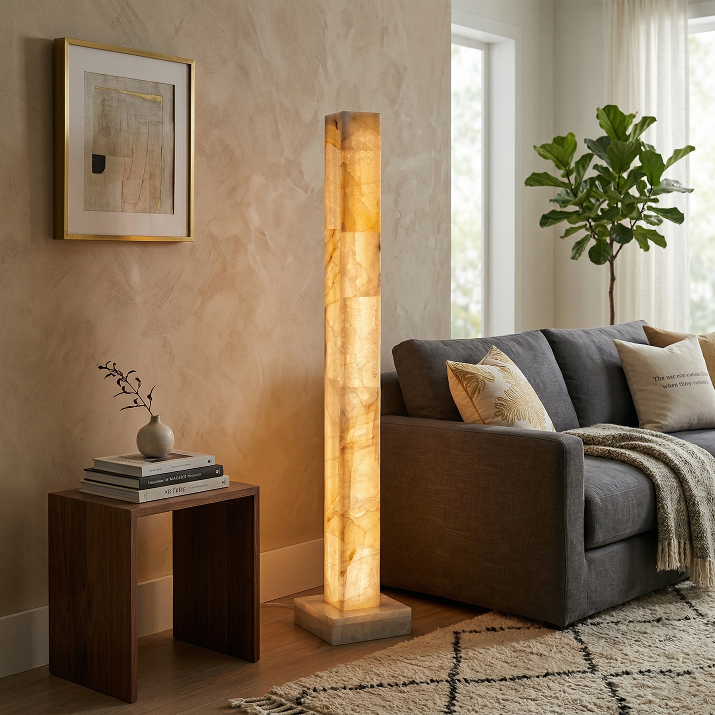Frozen Alabaster Floor Lamp - Minimalist Integrated LED Light with Marble Base