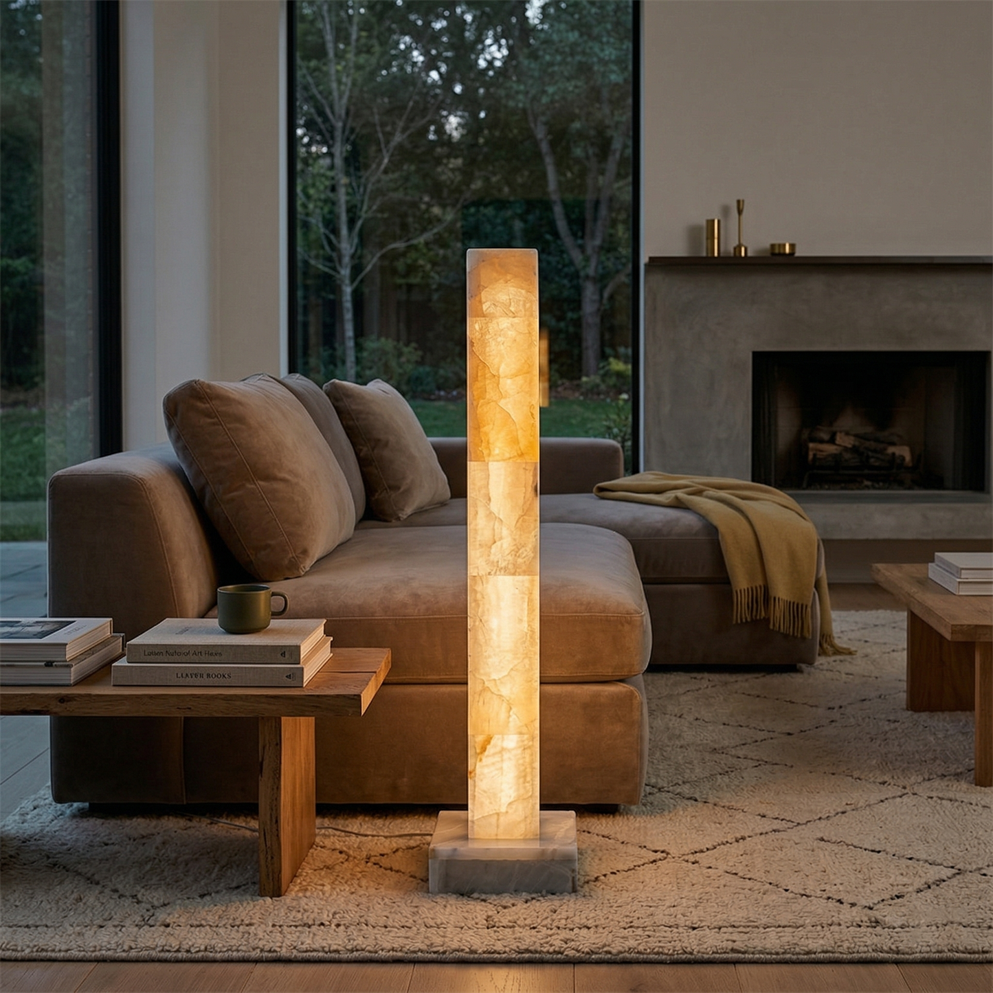 Frozen Alabaster Floor Lamp - Minimalist Integrated LED Light with Marble Base