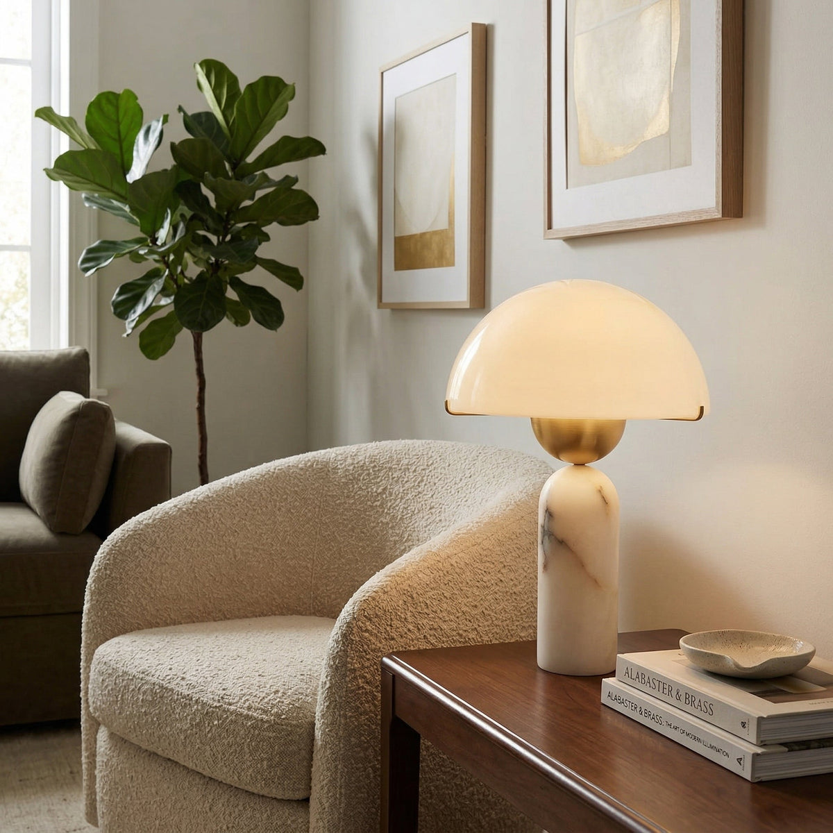 Peono Alabaster Table Lamp - Hand-Cut Natural Stone & Gold Accent Light