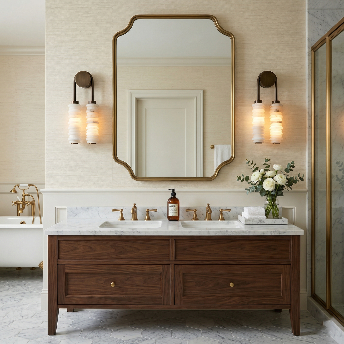 Payson Alabaster Wall Lamp - Natural Spanish Stone & Solid Brass LED Sconce | Modern Organic Luxury