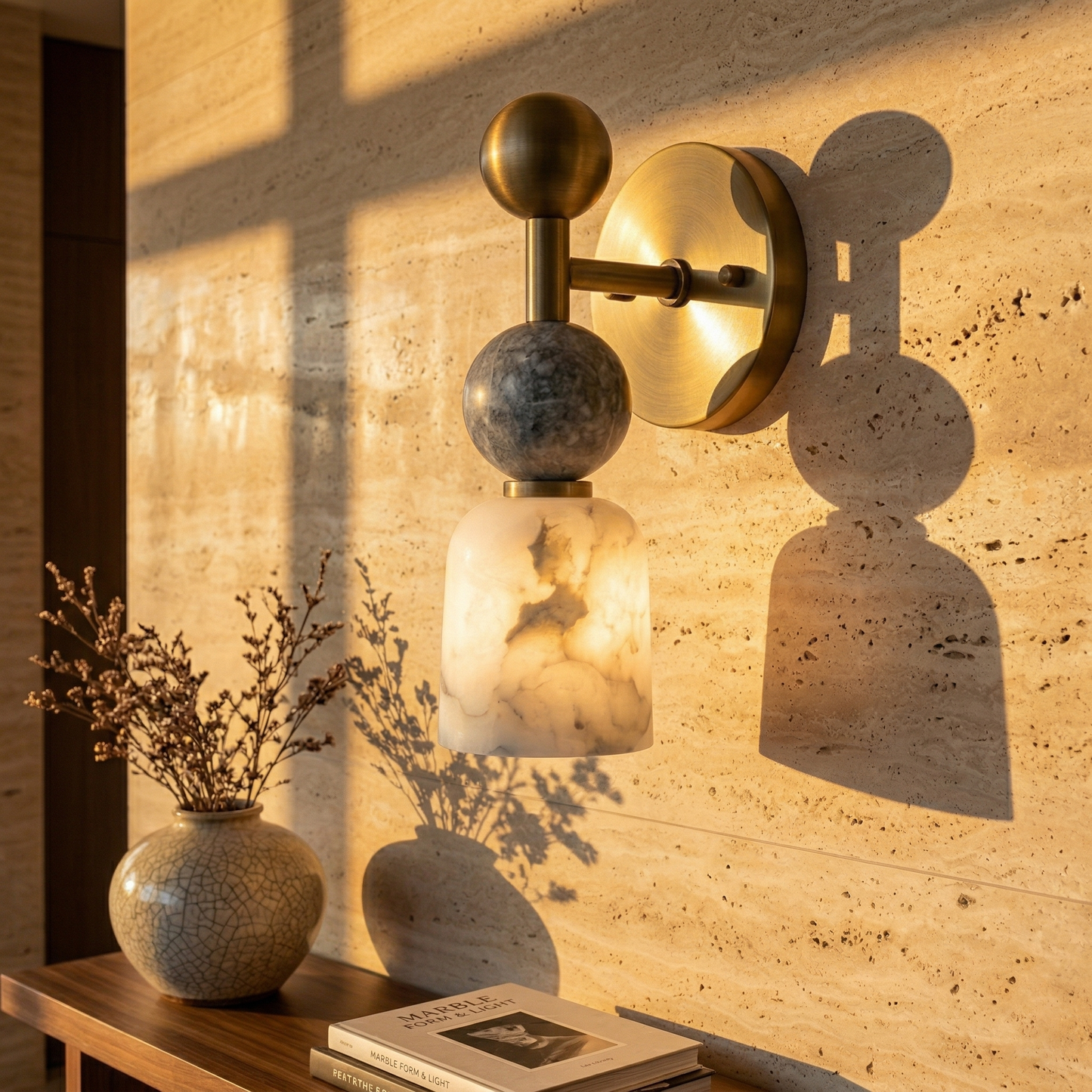Flume Alabaster Wall Lamp - Vintage-Inspired Brass & Marble Sconce
