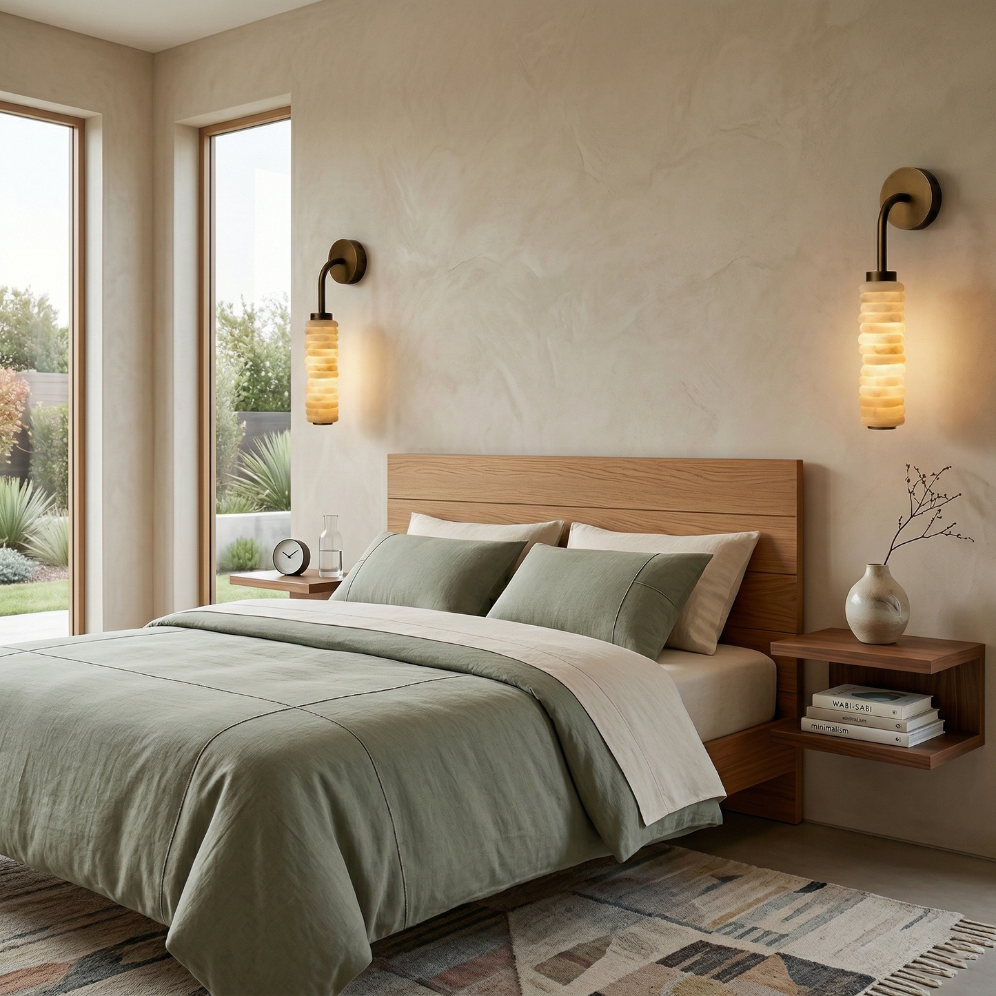 Payson Alabaster Wall Sconce - Natural Stone & Antique Brass LED Sconce | Luxury Architectural Lighting