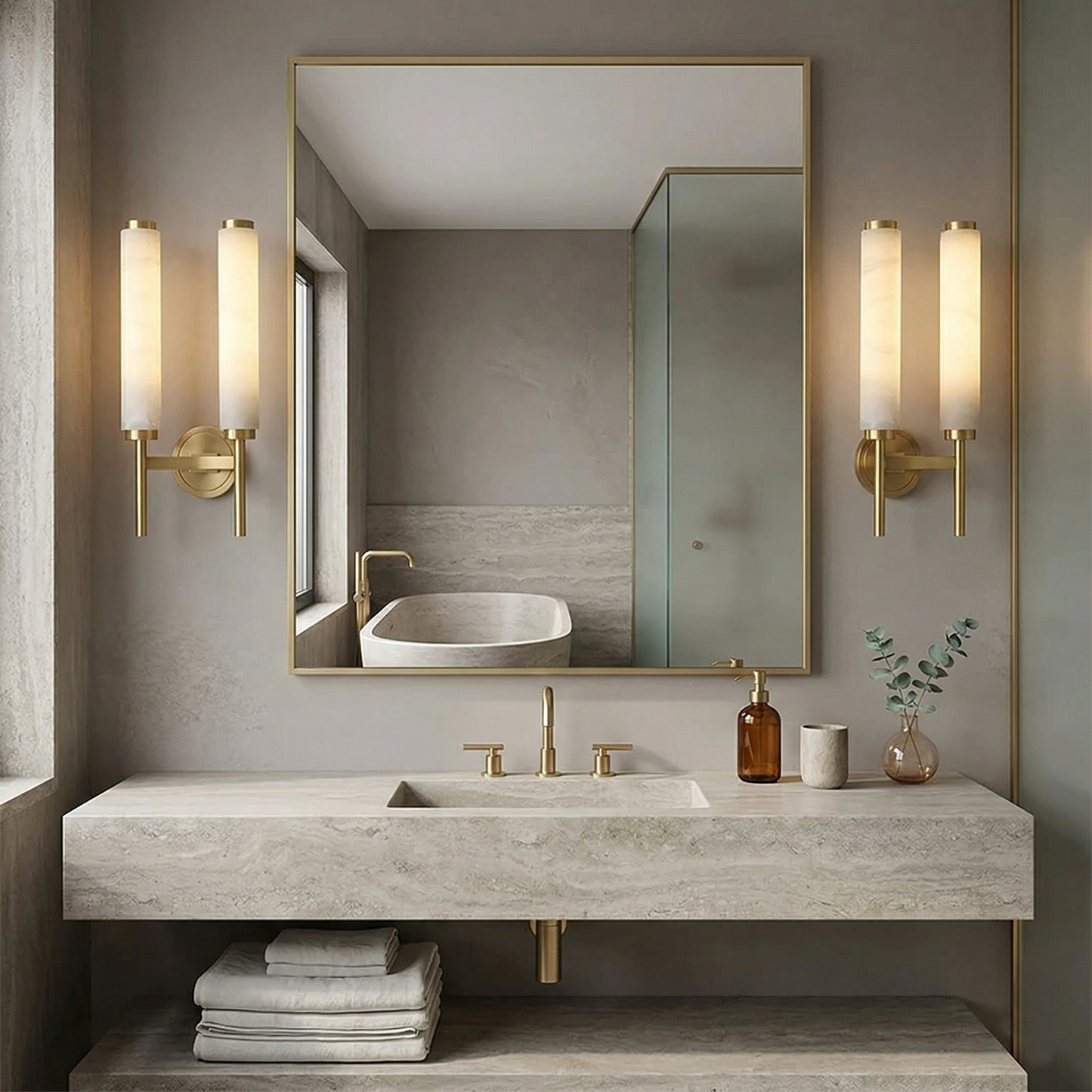 Brindisi Alabaster Wall Lamp - Modern Brass & Natural Stone Vertical Sconce