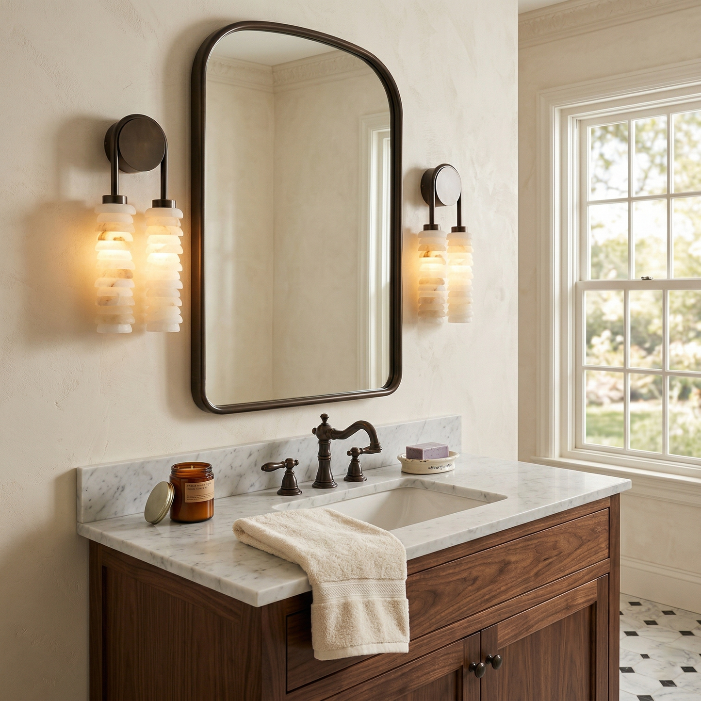 Payson Alabaster Wall Lamp - Natural Spanish Stone & Solid Brass LED Sconce | Modern Organic Luxury