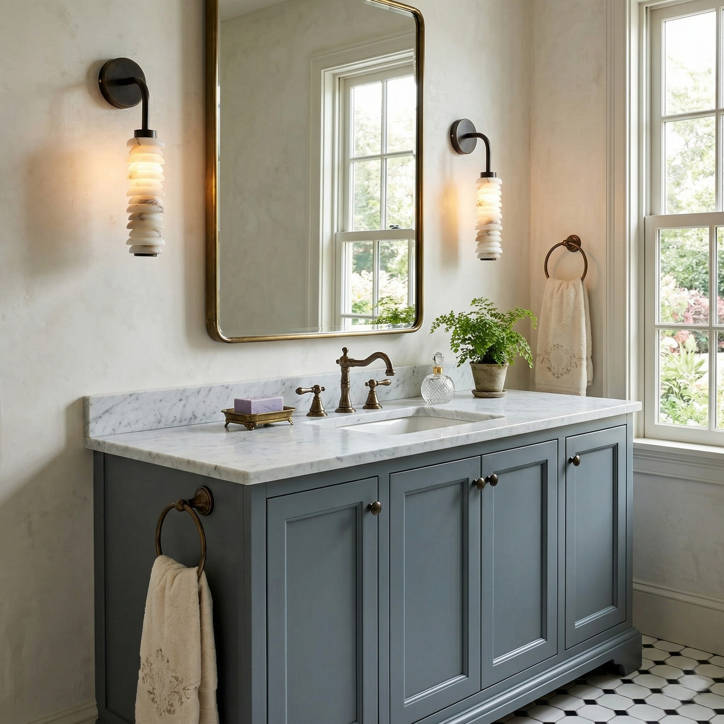 Payson Alabaster Wall Sconce - Natural Stone & Antique Brass LED Sconce | Luxury Architectural Lighting