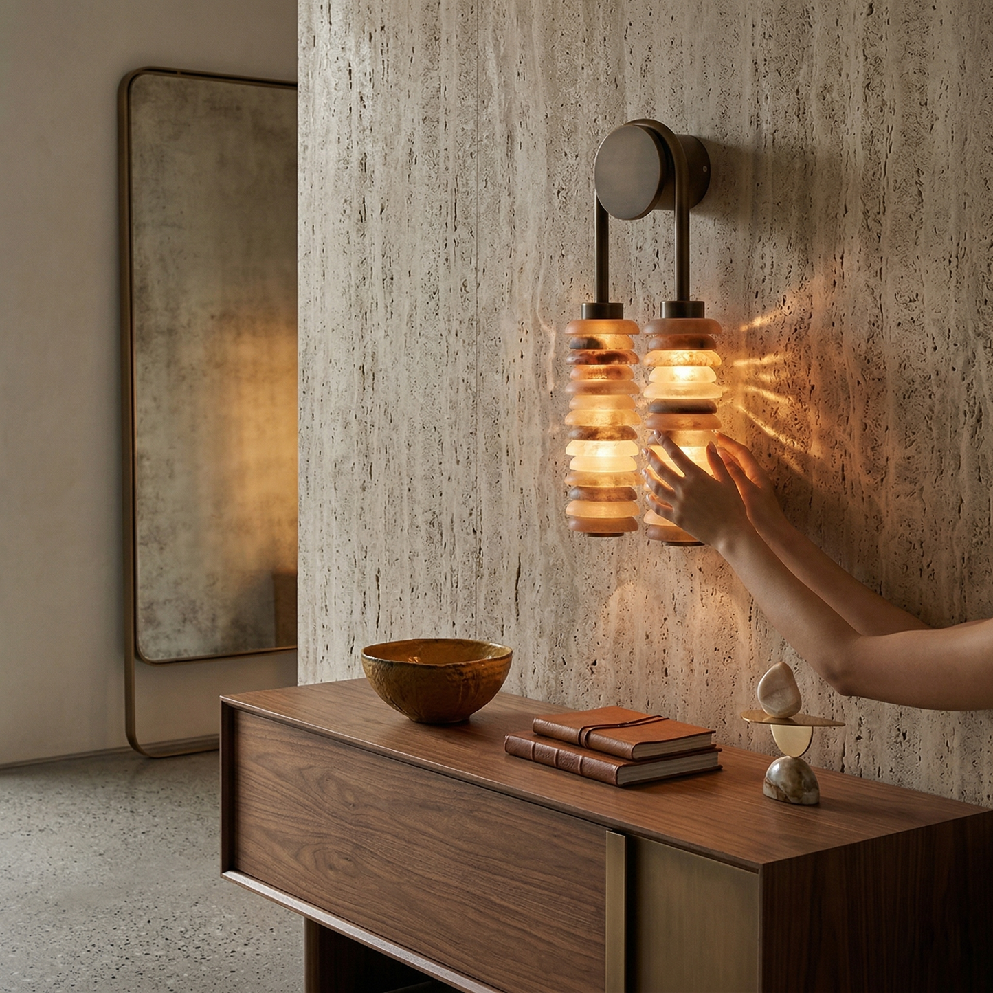 Payson Alabaster Wall Lamp - Natural Spanish Stone & Solid Brass LED Sconce | Modern Organic Luxury