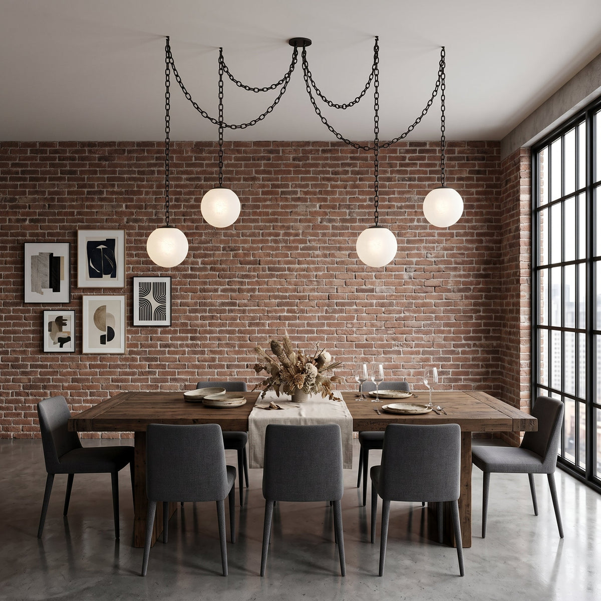 Alabaster Swag Pendant Lamp – Natural Stone Globe & Brass Swag Hanging Light