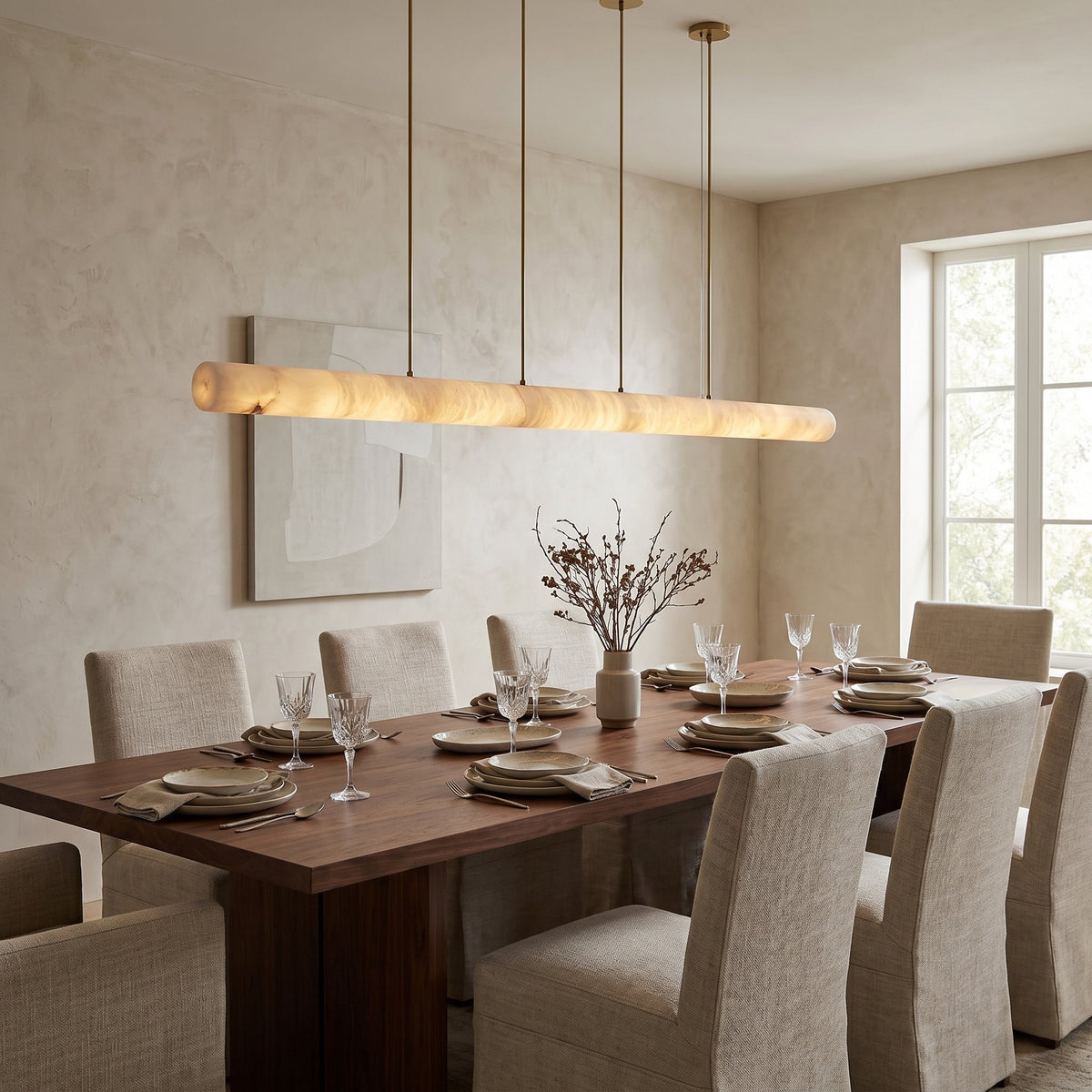 Halima Linear Alabaster Chandelier - Spanish Natural Alabaster & Warm Brass Linear LED Pendant