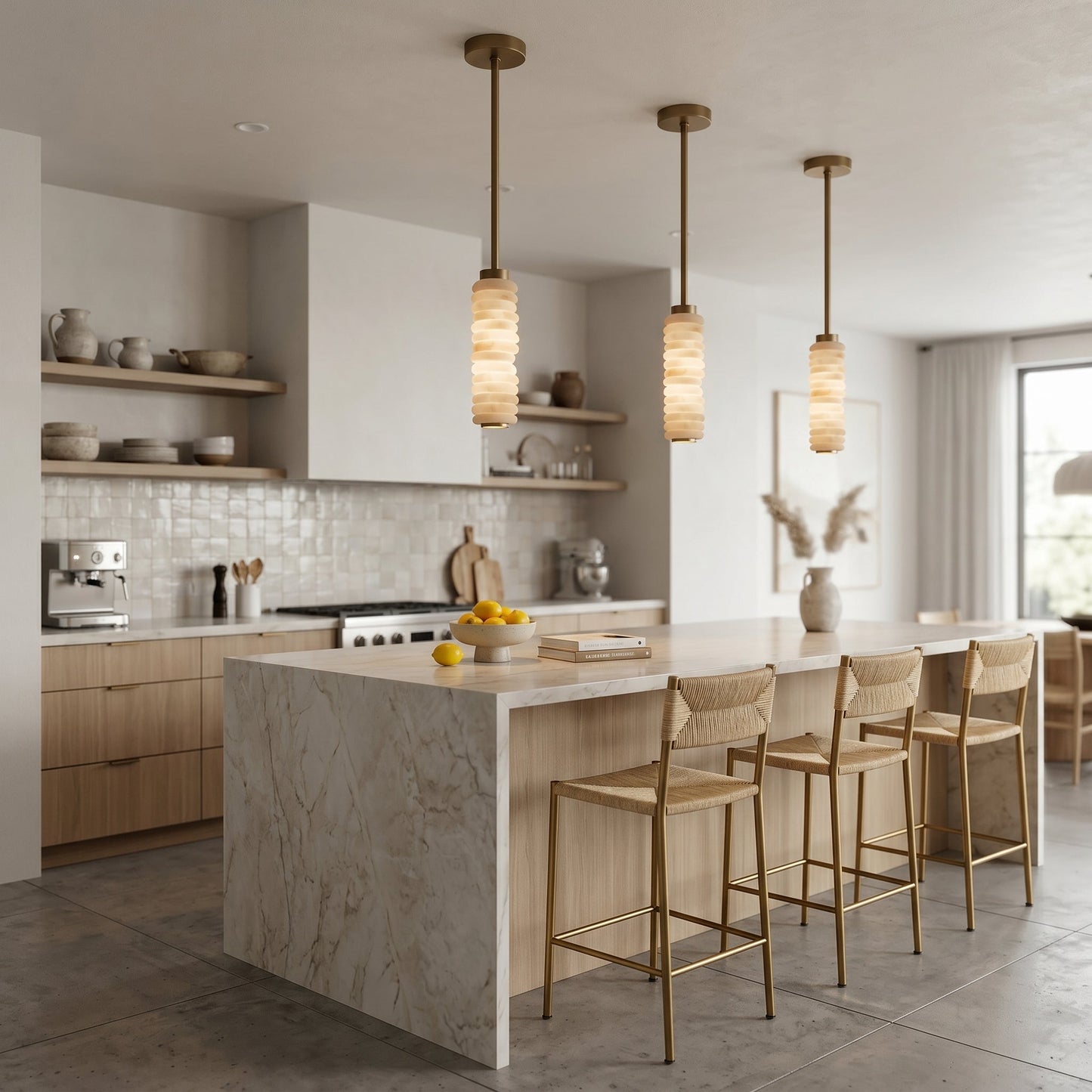 Payson Alabaster Pendant Lamp - Natural Stone & Solid Brass LED Pendant | Minimalist Luxury Droplight