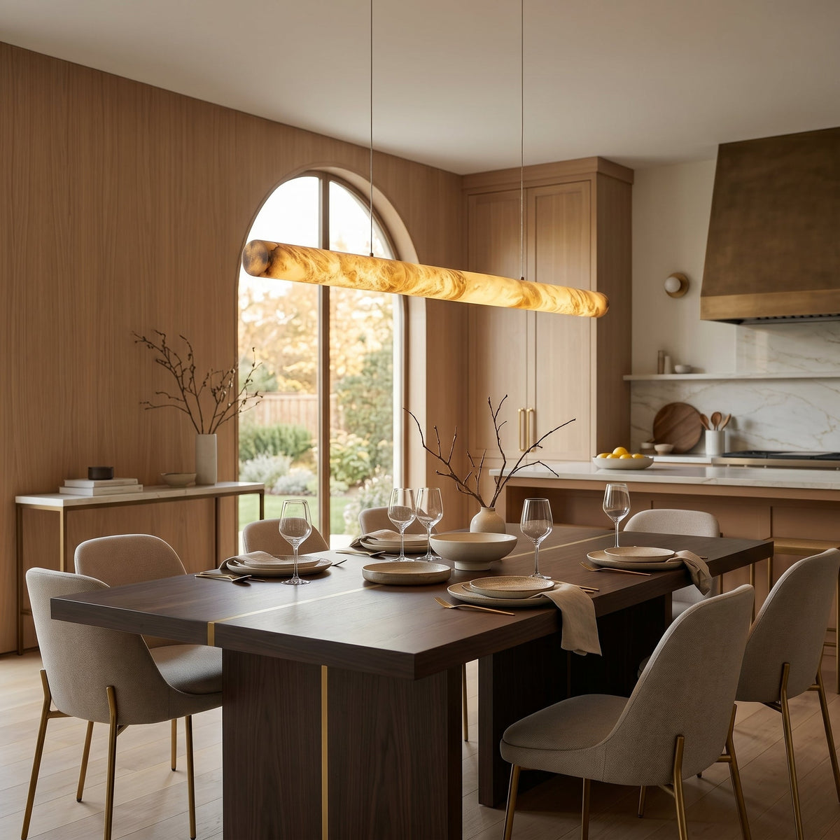 Halima Linear Alabaster Chandelier - Spanish Natural Alabaster & Warm Brass Linear LED Pendant