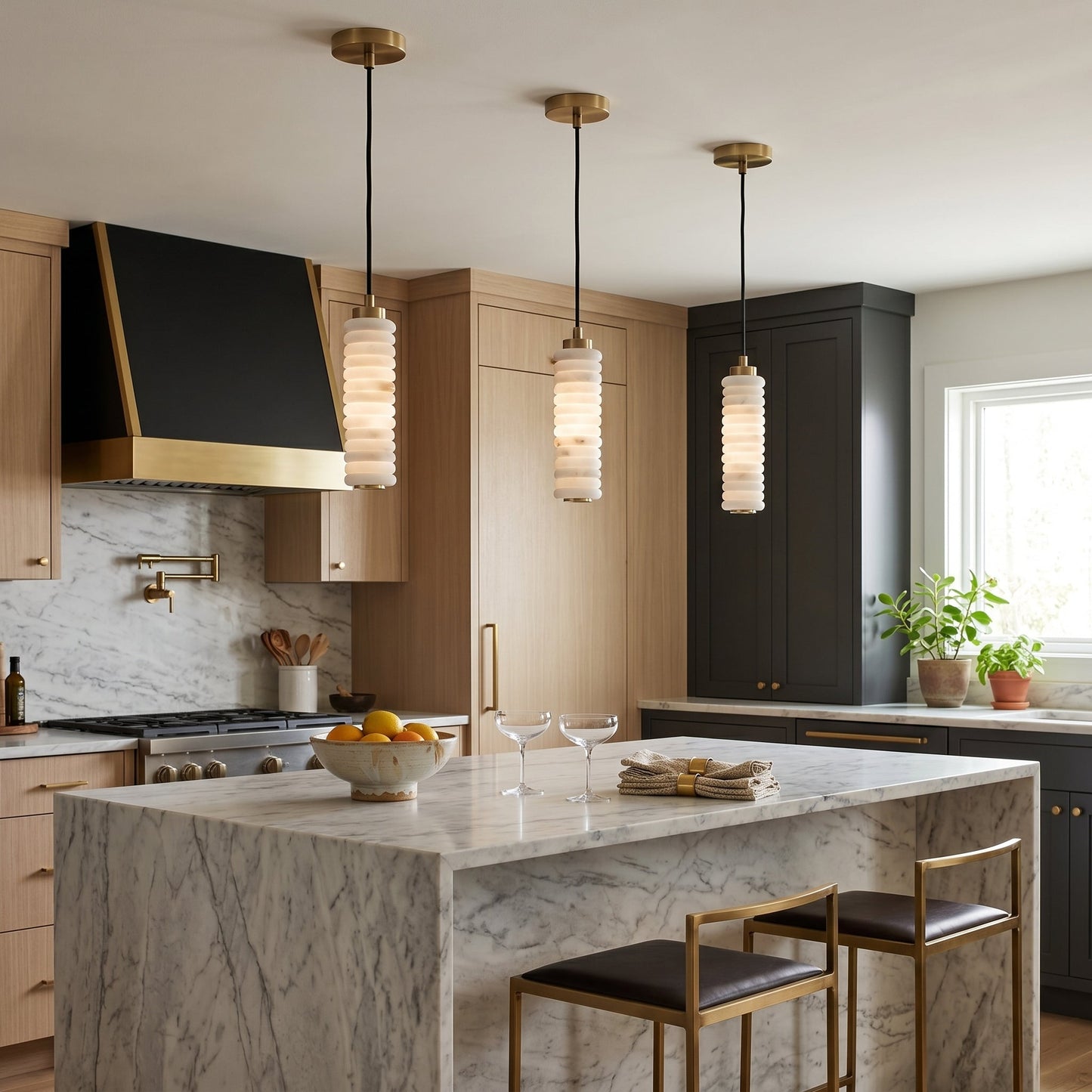 Payson Alabaster Pendant Lamp - Natural Stone & Solid Brass LED Pendant | Minimalist Luxury Droplight