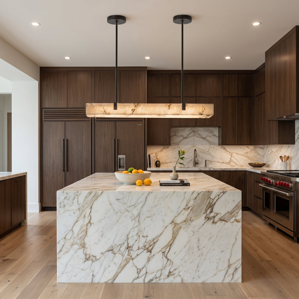 Mission Alabaster Chandelier - Linear Solid Brass & Spanish Alabaster LED Pendant