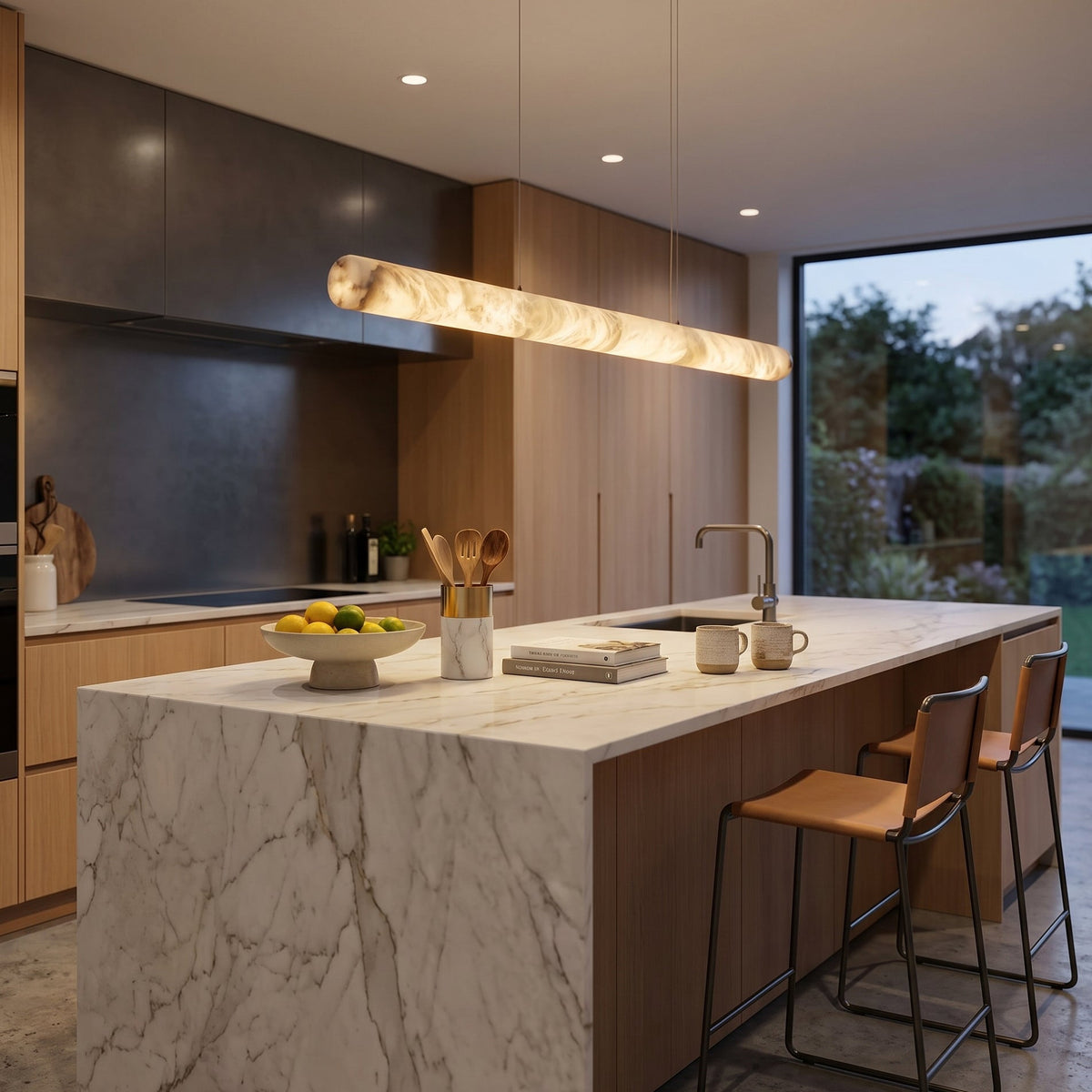 Halima Linear Alabaster Chandelier - Spanish Natural Alabaster & Warm Brass Linear LED Pendant
