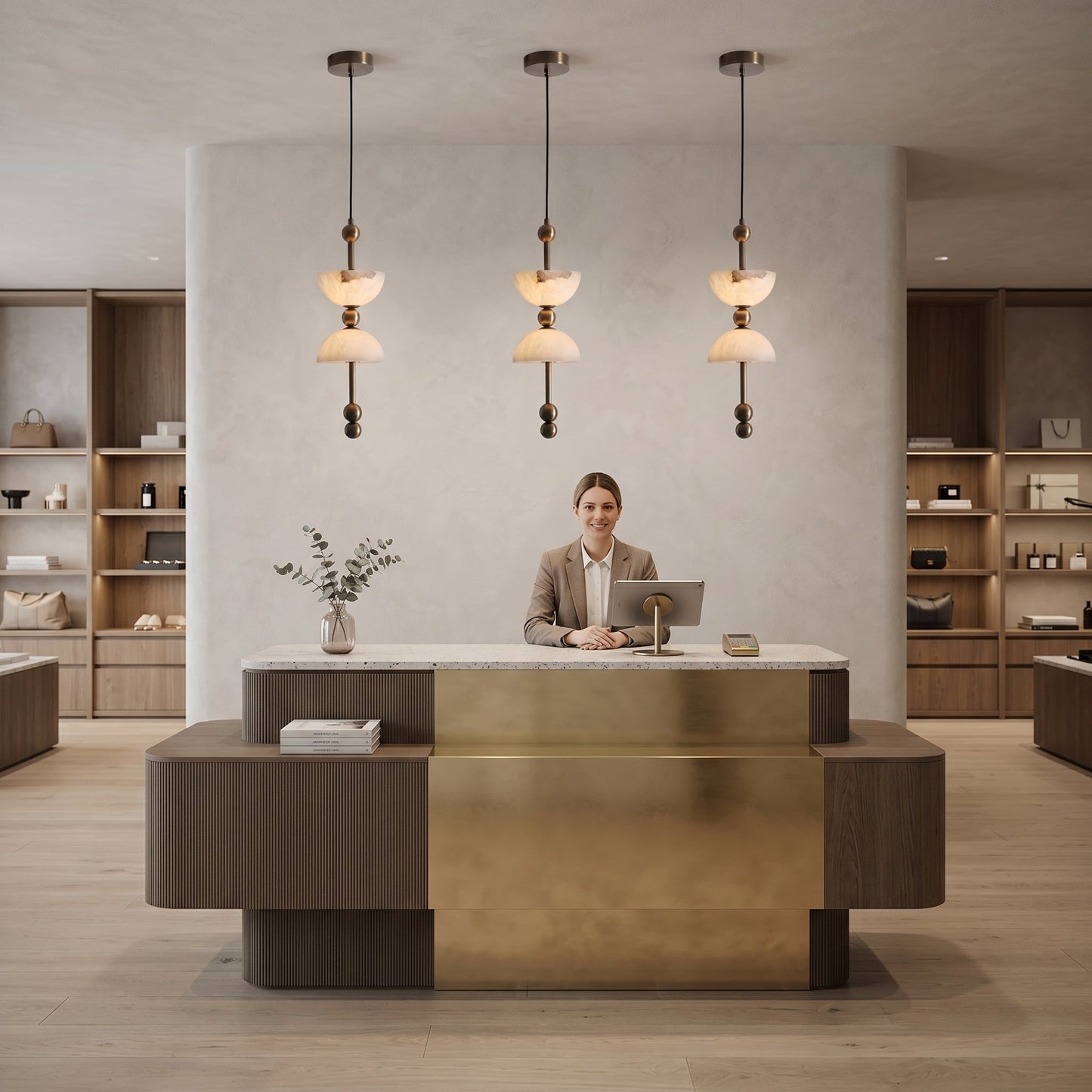 Lyra Alabaster Pendant Lamp - Natural Spanish Alabaster & Solid Brass LED Pendant