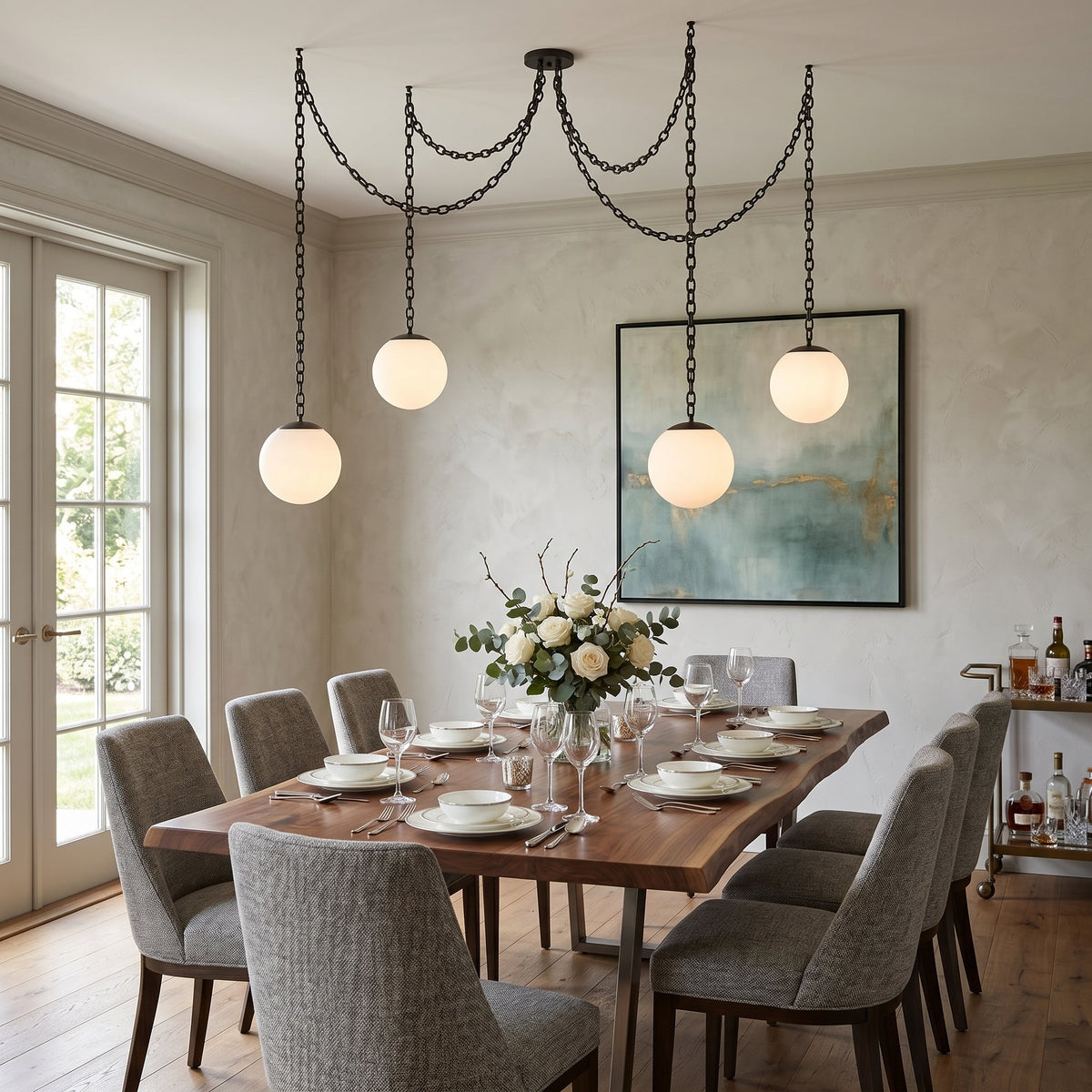 Alabaster Swag Pendant Lamp – Natural Stone Globe & Brass Swag Hanging Light