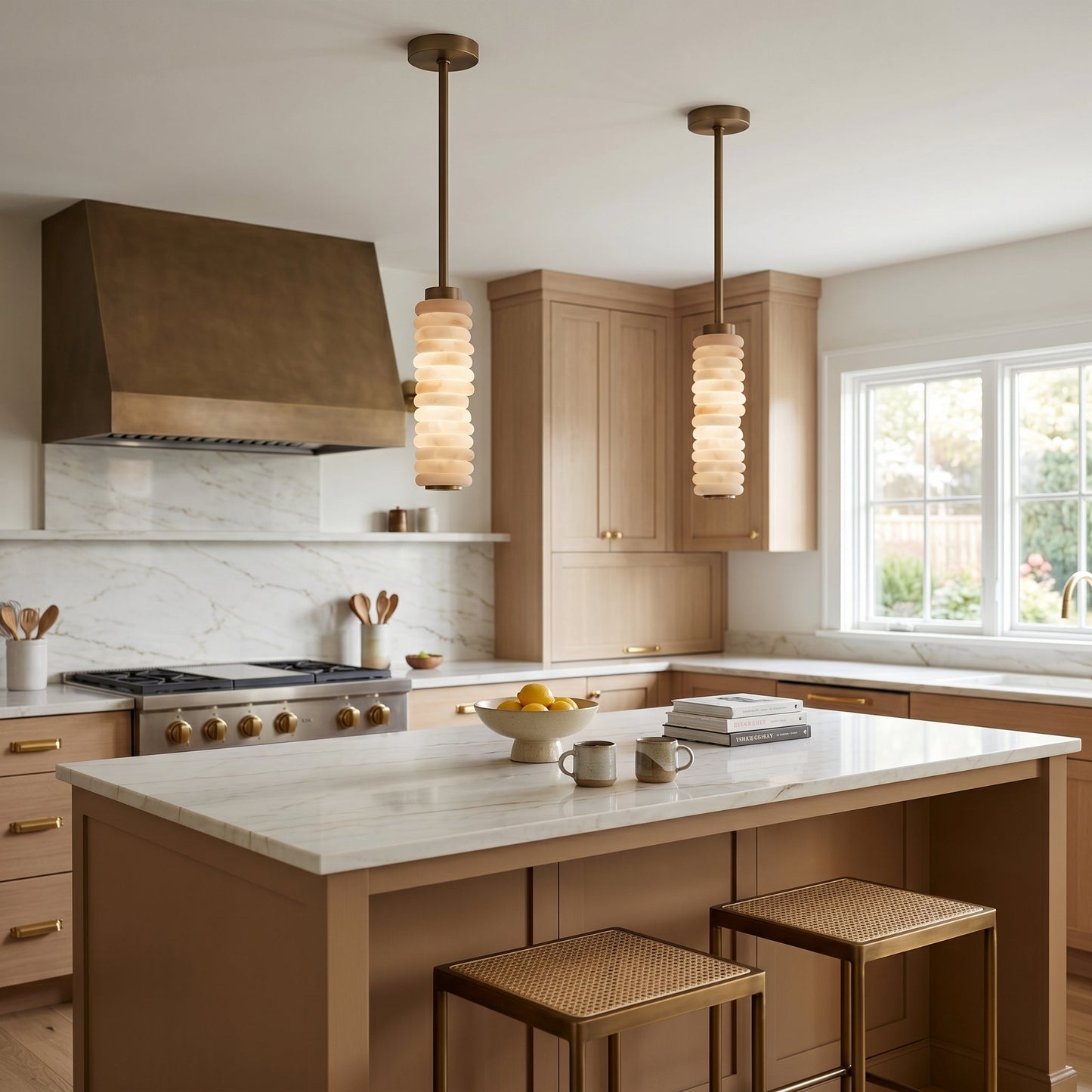Payson Alabaster Pendant Lamp - Natural Stone & Solid Brass LED Pendant | Minimalist Luxury Droplight