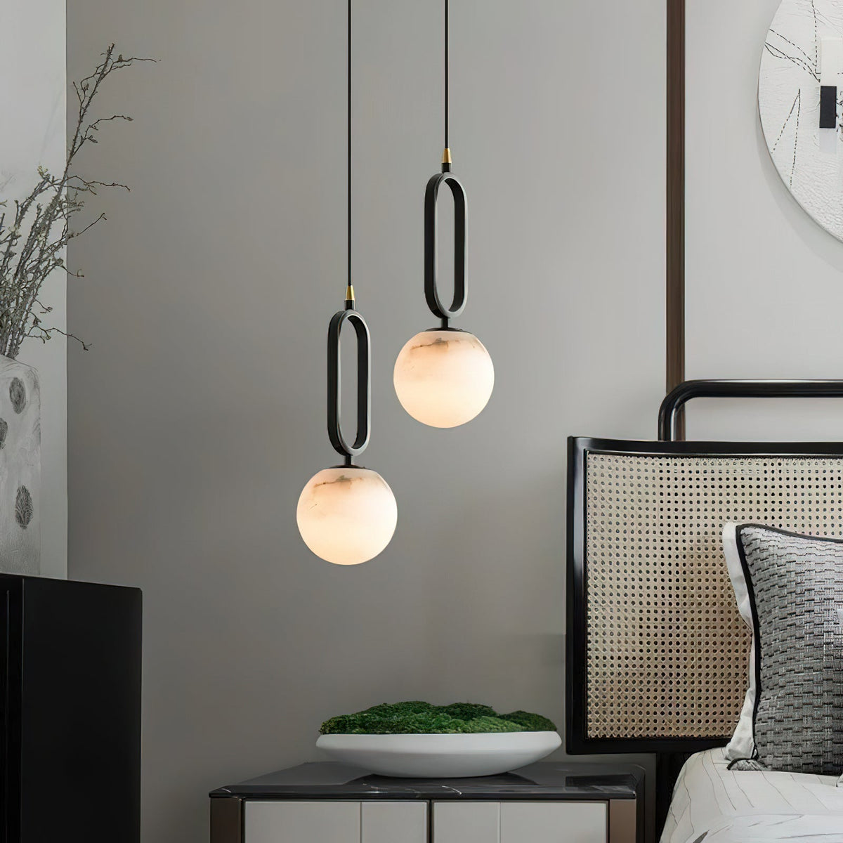Alabaster Ball Pendant Lamp – Natural Stone Teardrop & Metal Modern Suspension Light