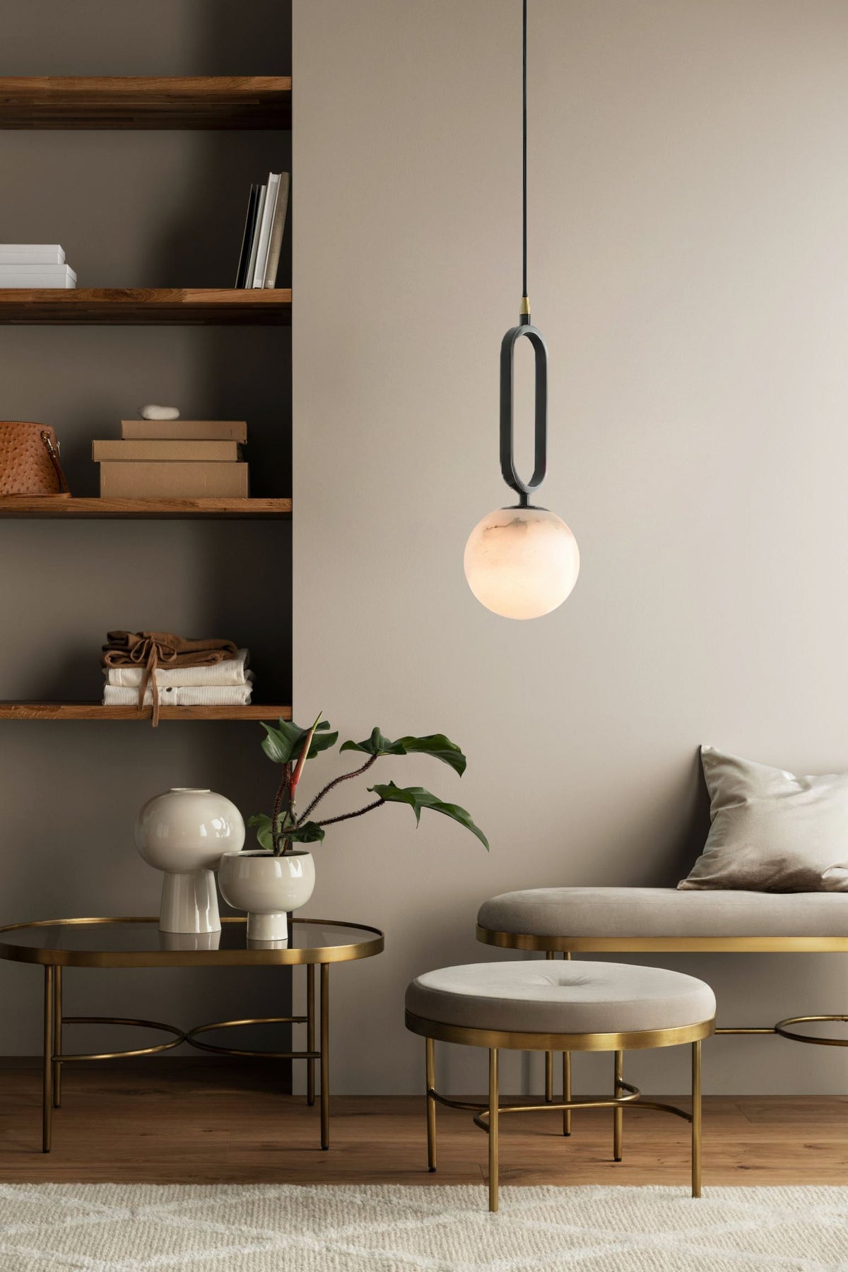 Alabaster Ball Pendant Lamp – Natural Stone Teardrop & Metal Modern Suspension Light