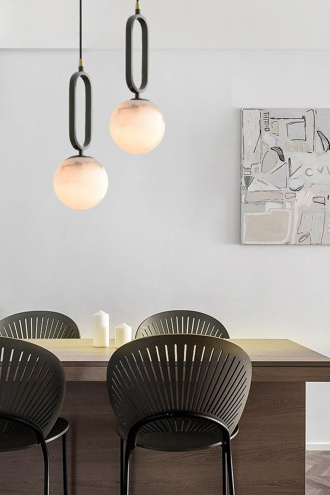 Alabaster Ball Pendant Lamp – Natural Stone Teardrop & Metal Modern Suspension Light