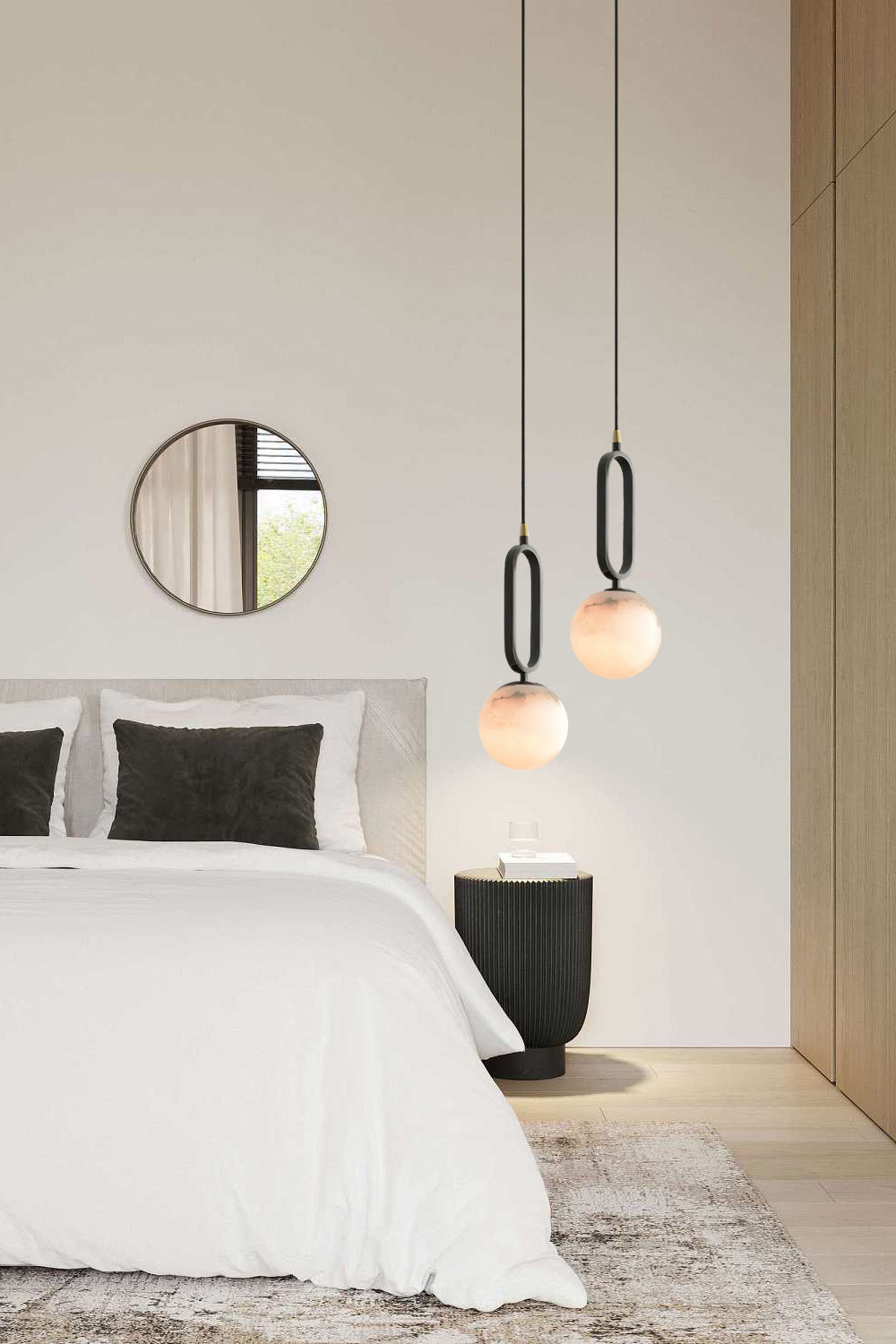 Alabaster Ball Pendant Lamp – Natural Stone Teardrop & Metal Modern Suspension Light