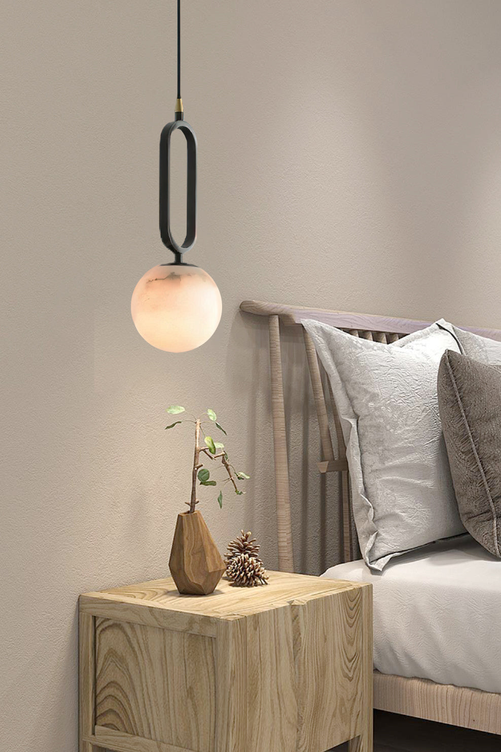 Alabaster Ball Pendant Lamp – Natural Stone Teardrop & Metal Modern Suspension Light