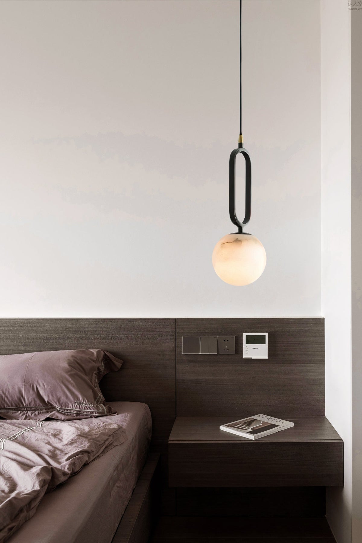 Alabaster Ball Pendant Lamp – Natural Stone Teardrop & Metal Modern Suspension Light