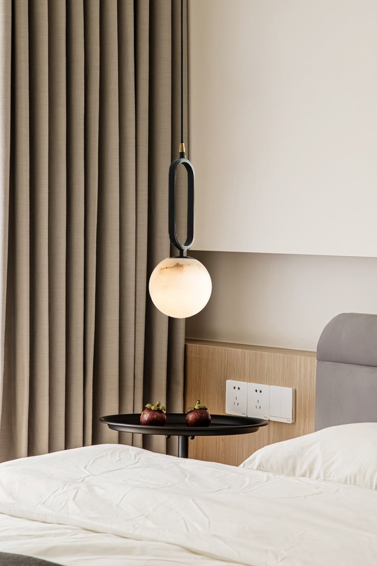 Alabaster Ball Pendant Lamp – Natural Stone Teardrop & Metal Modern Suspension Light