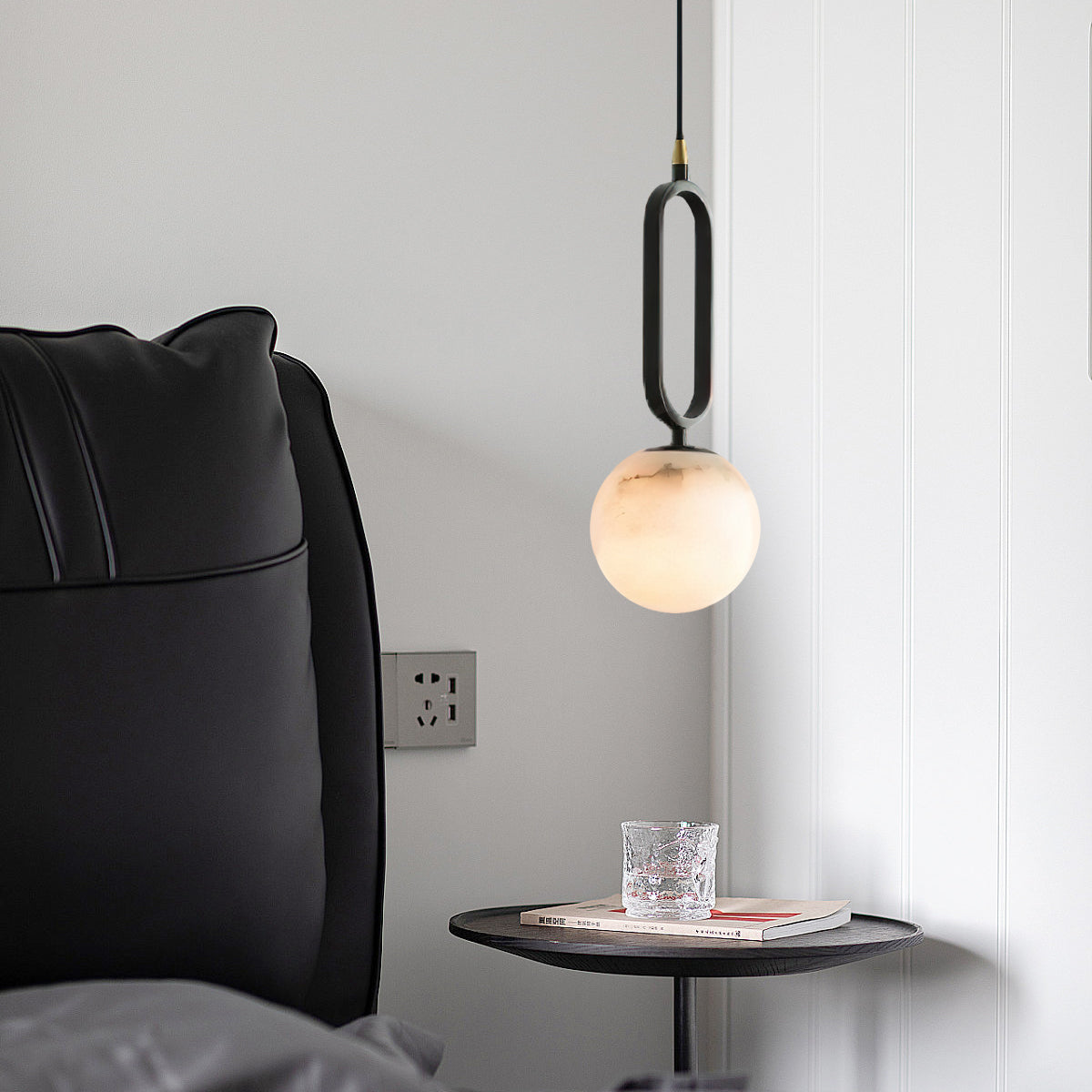 Alabaster Ball Pendant Lamp – Natural Stone Teardrop & Metal Modern Suspension Light
