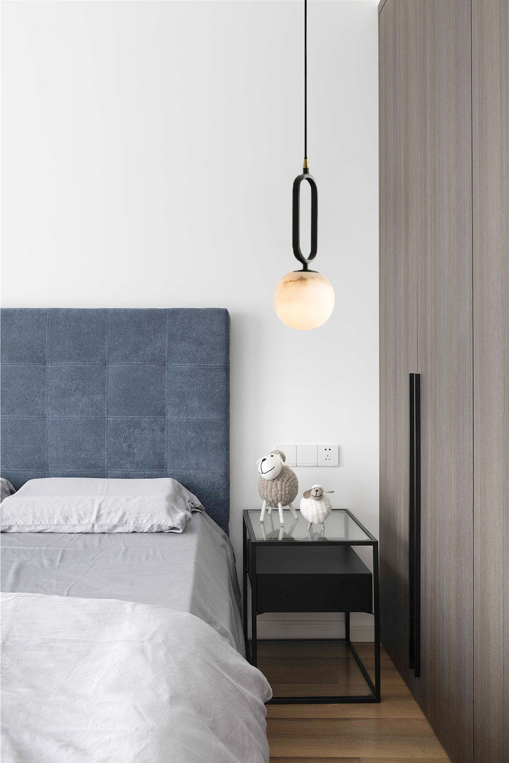 Alabaster Ball Pendant Lamp – Natural Stone Teardrop & Metal Modern Suspension Light