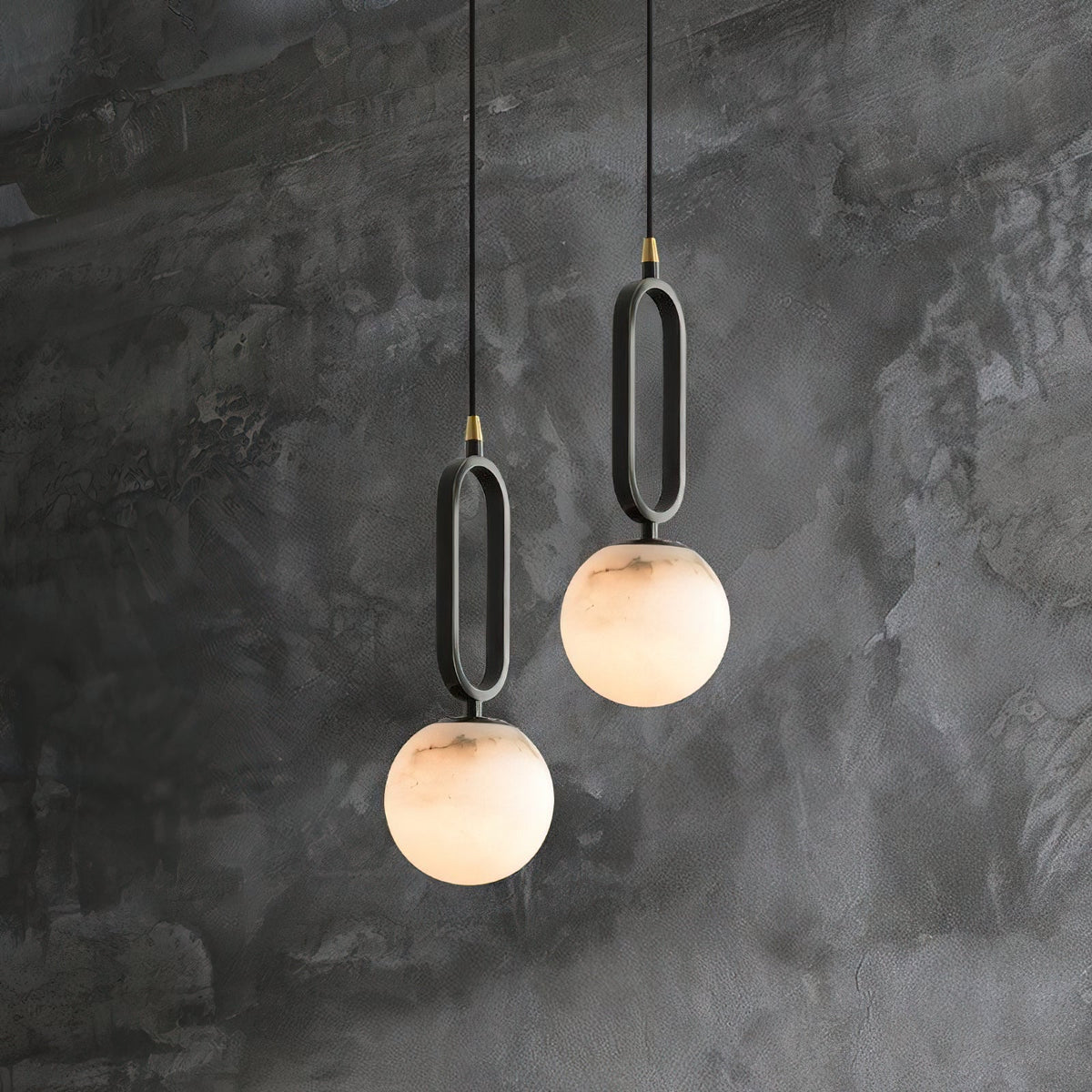 Alabaster Ball Pendant Lamp – Natural Stone Teardrop & Metal Modern Suspension Light