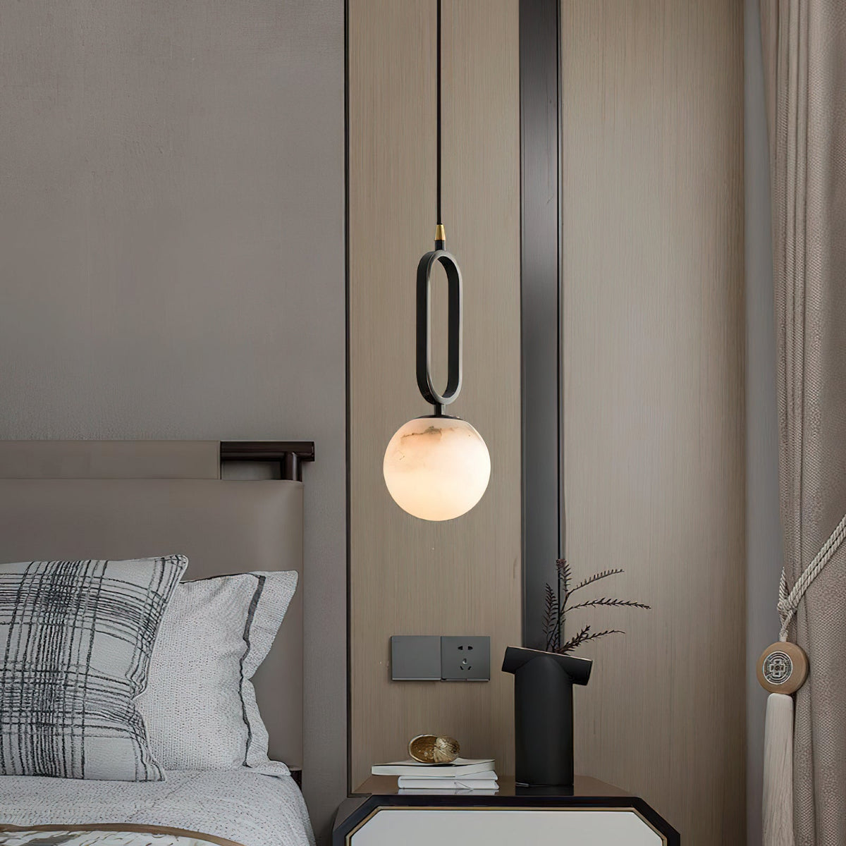 Alabaster Ball Pendant Lamp – Natural Stone Teardrop & Metal Modern Suspension Light