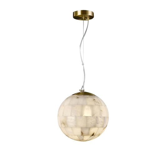Alabaster Ball Pendant Light – Natural Stone Sphere & Brass Modern Suspension Lamp