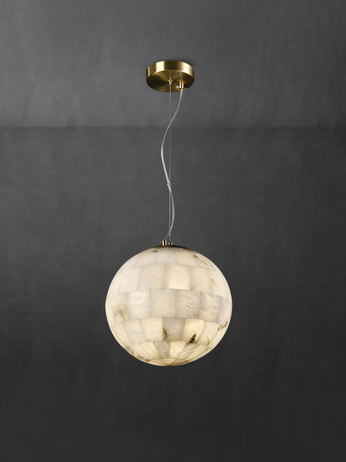 Alabaster Ball Pendant Light – Natural Stone Sphere & Brass Modern Suspension Lamp
