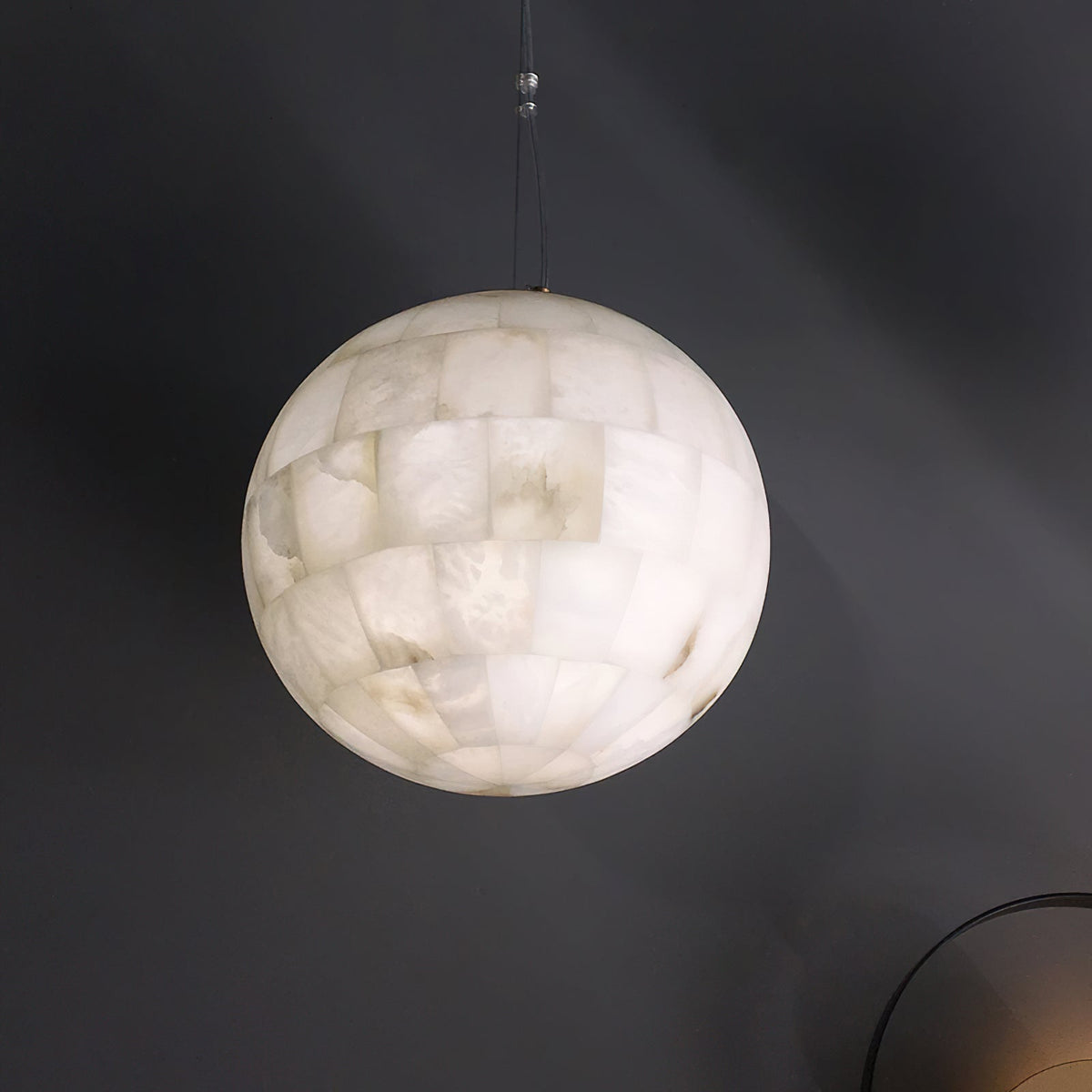 Alabaster Ball Pendant Light – Natural Stone Sphere & Brass Modern Suspension Lamp