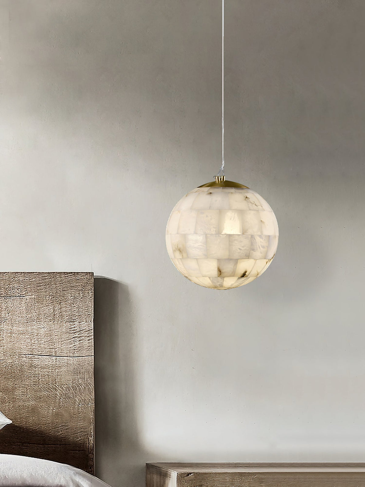 Alabaster Ball Pendant Light – Natural Stone Sphere & Brass Modern Suspension Lamp