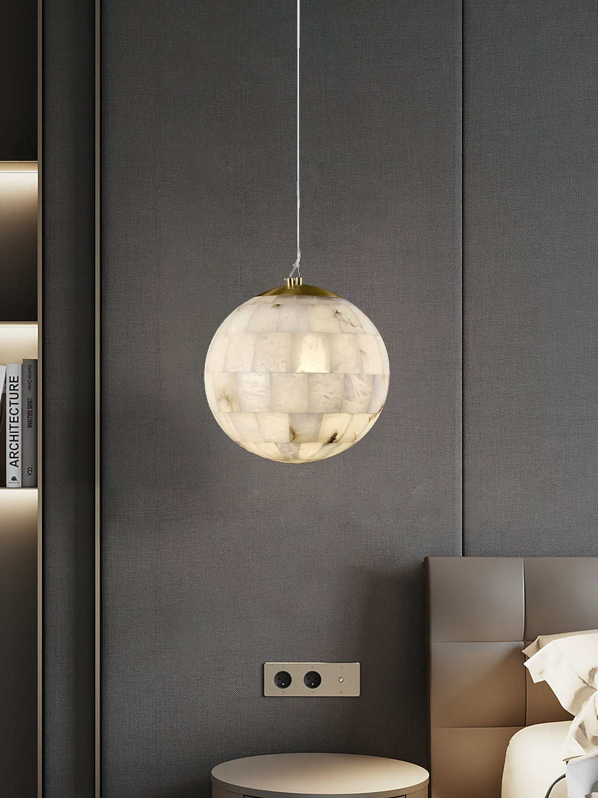 Alabaster Ball Pendant Light – Natural Stone Sphere & Brass Modern Suspension Lamp