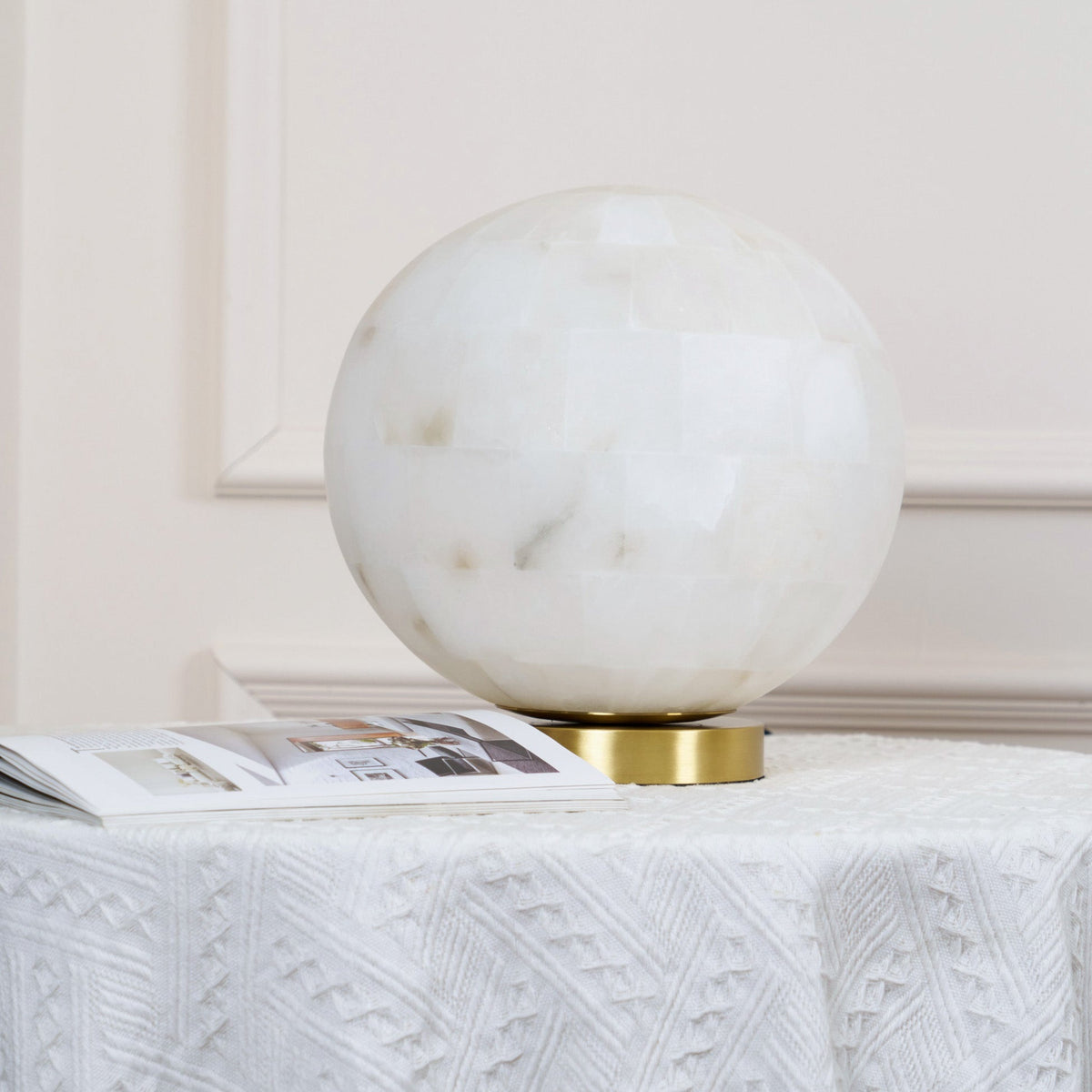Alabaster Ball Table Lamp – Natural Stone Sphere & Brass Modern Accent Light
