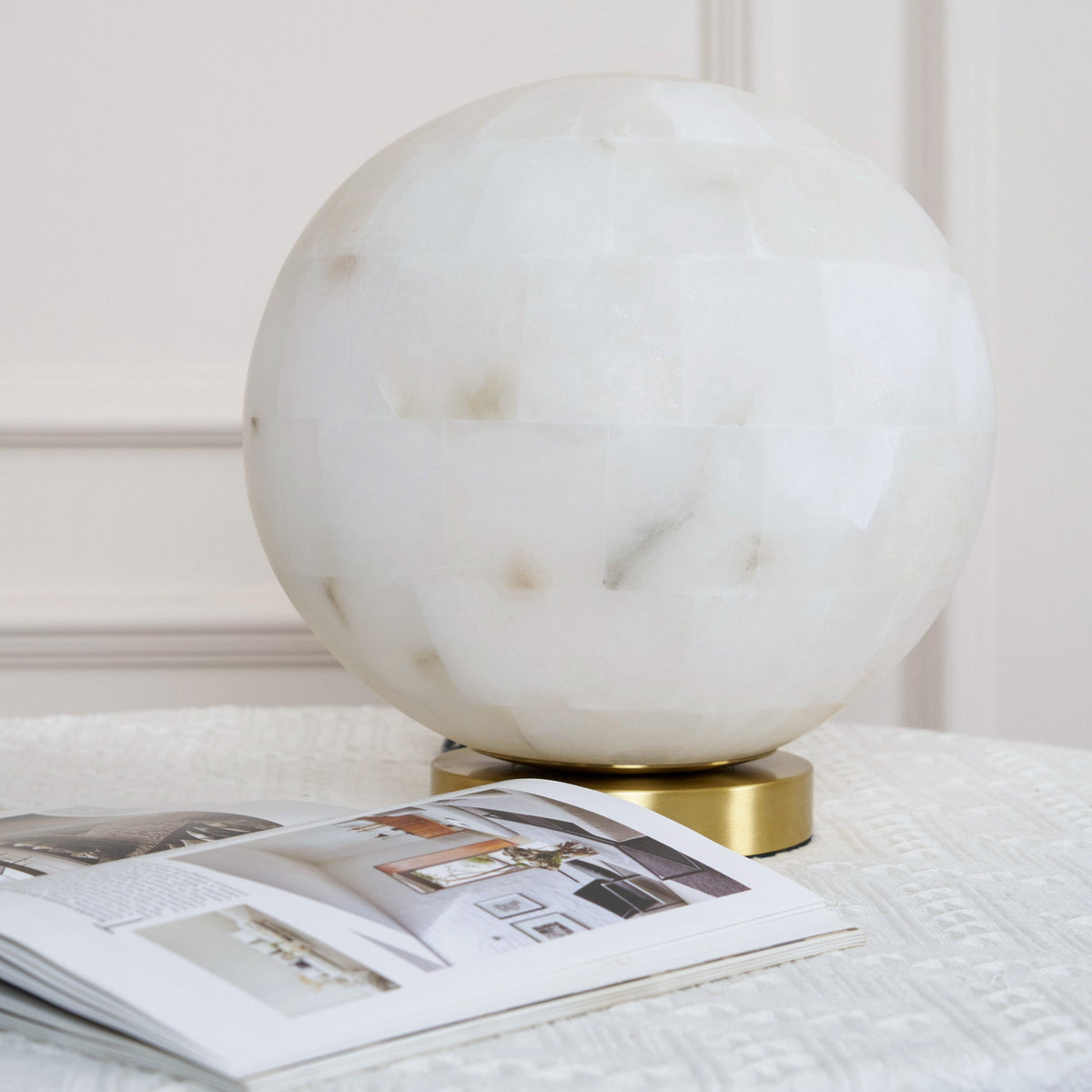 Alabaster Ball Table Lamp – Natural Stone Sphere & Brass Modern Accent Light