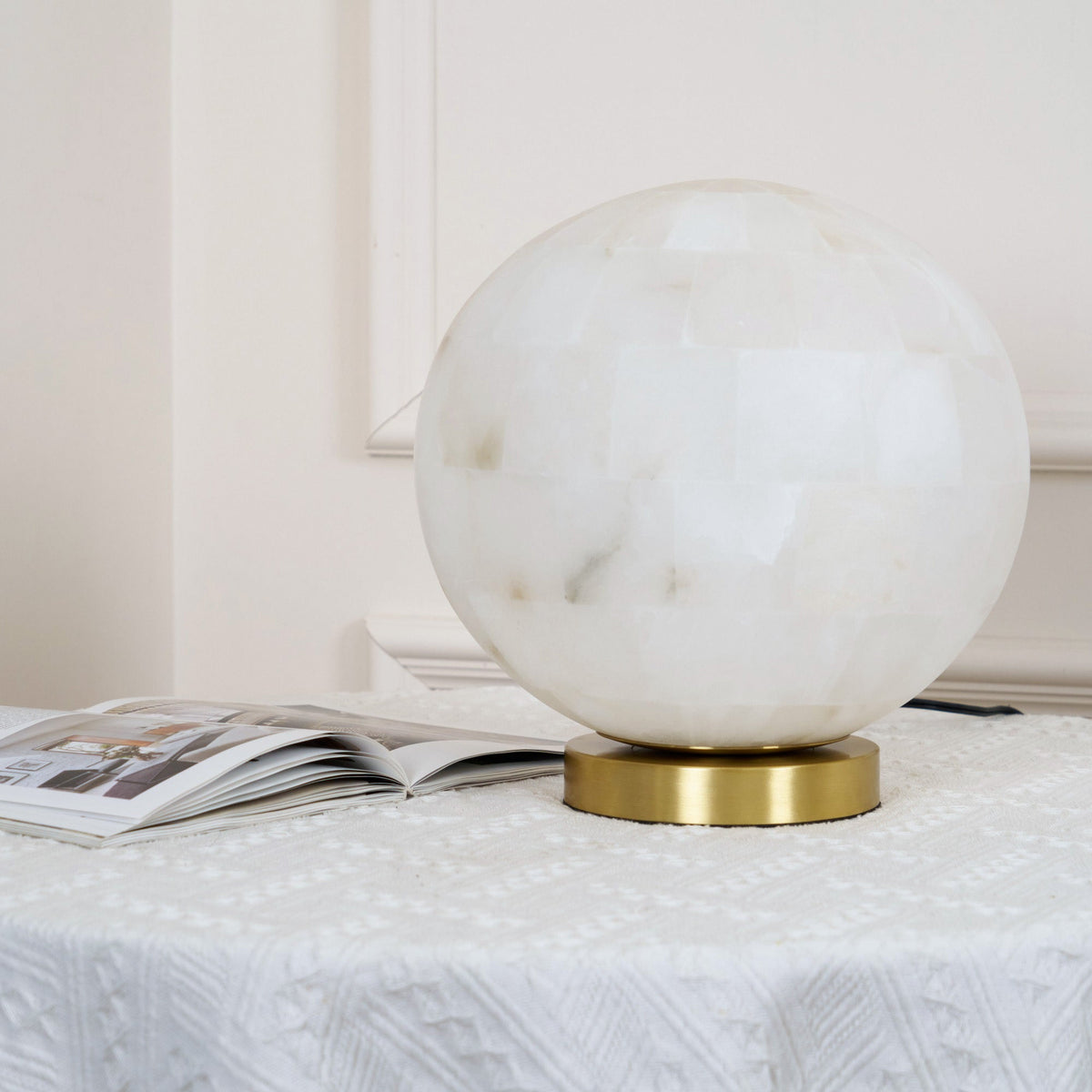 Alabaster Ball Table Lamp – Natural Stone Sphere & Brass Modern Accent Light