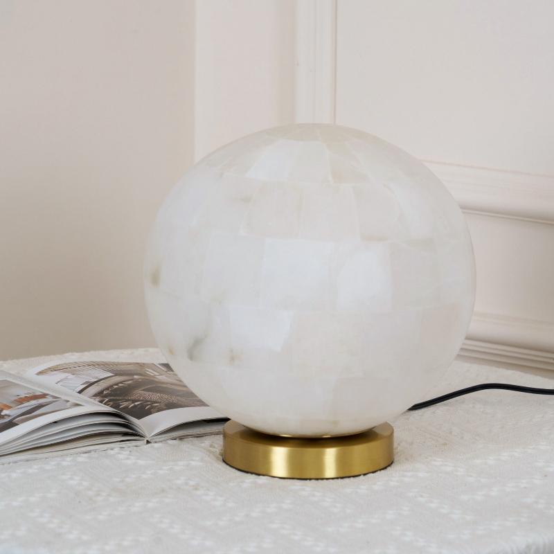 Alabaster Ball Table Lamp – Natural Stone Sphere & Brass Modern Accent Light
