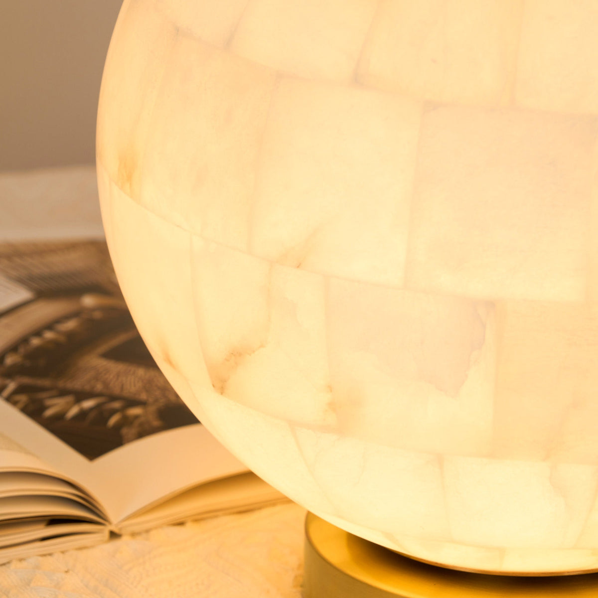 Alabaster Ball Table Lamp – Natural Stone Sphere & Brass Modern Accent Light