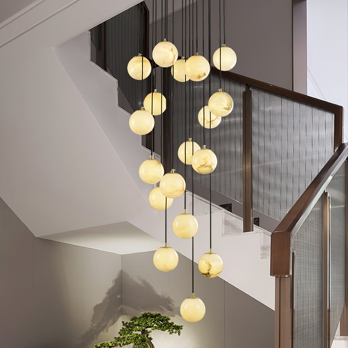 Alabaster Balls Cluster Chandelier – Natural Stone Orbs & Modern Cascading Chandelier