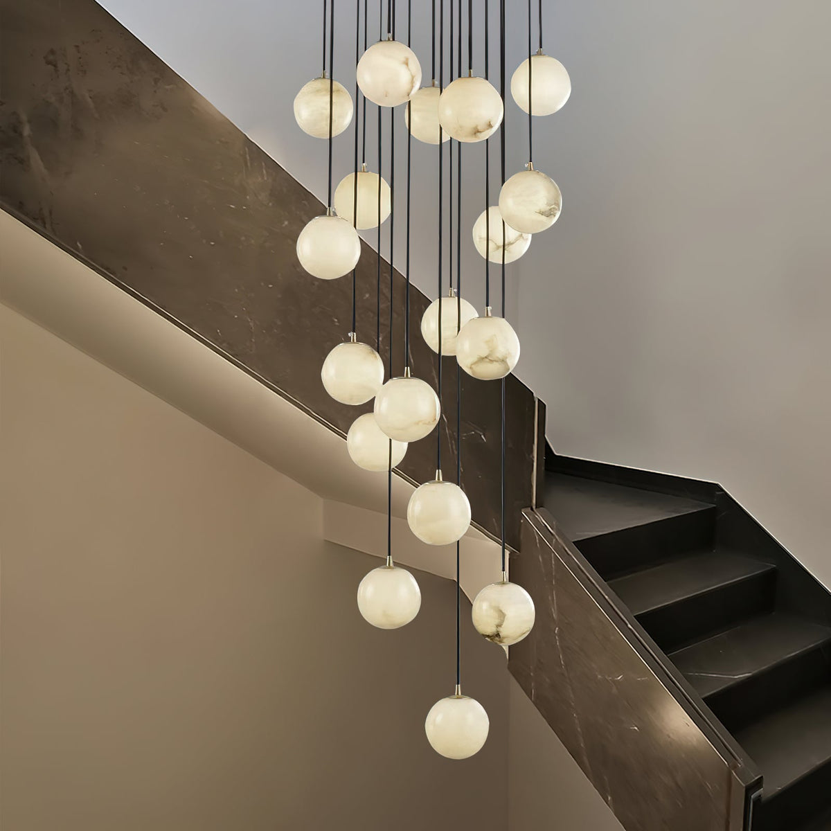 Alabaster Balls Cluster Chandelier – Natural Stone Orbs & Modern Cascading Chandelier
