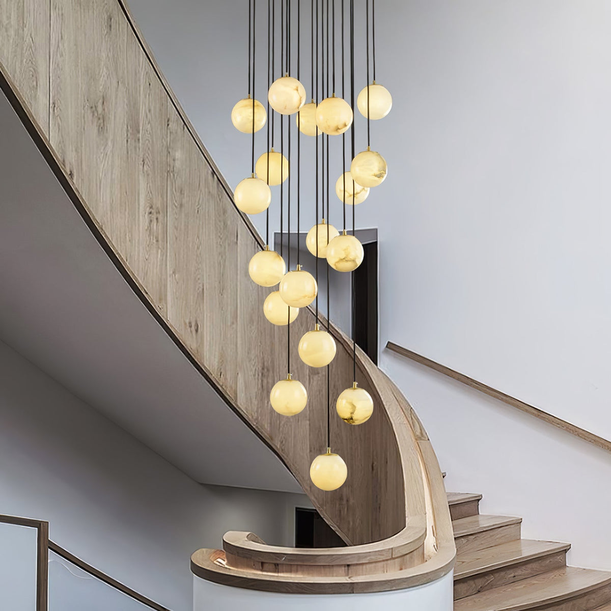 Alabaster Balls Cluster Chandelier – Natural Stone Orbs & Modern Cascading Chandelier