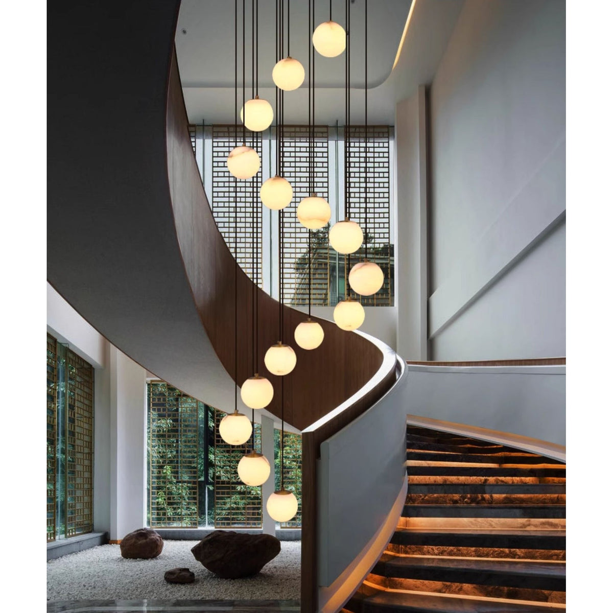 Alabaster Balls Cluster Chandelier – Natural Stone Orbs & Modern Cascading Chandelier
