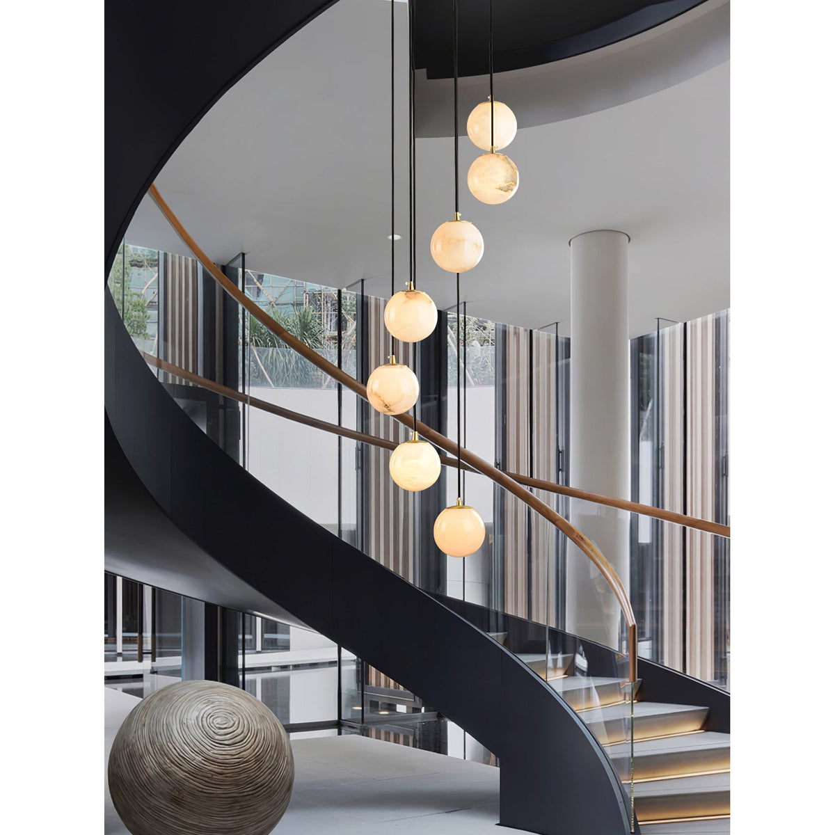 Alabaster Balls Cluster Chandelier – Natural Stone Orbs & Modern Cascading Chandelier